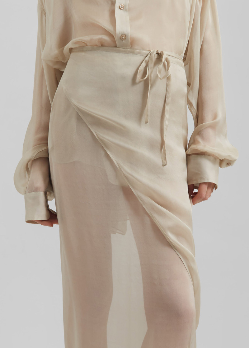 Oria Sheer Silk Chiffon Wrap Skirt - Beige 4
