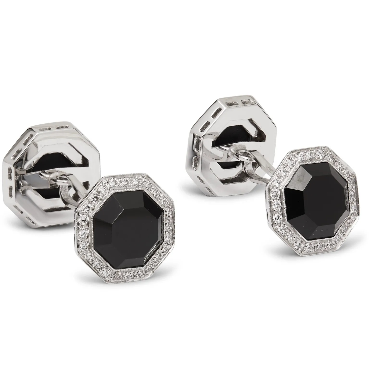 18-Karat White Gold, Onyx and Diamond Cufflinks - 1