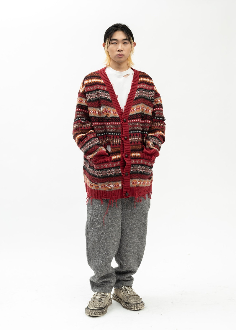 RED OVERSIZED FAIR-ISLE CARDIGAN 5