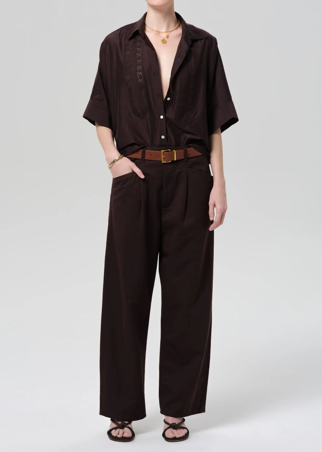 Claire Shirt With Lace In Chocolate Dark Brown - 1