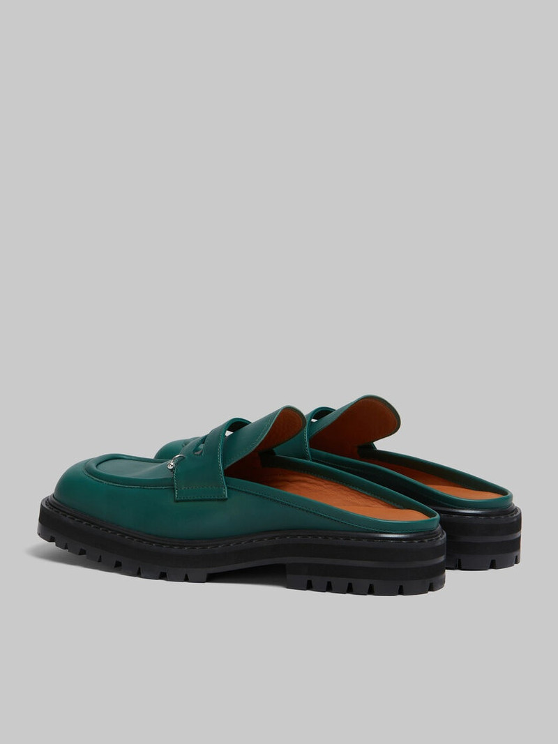 Marni GREEN LEATHER PIERCING 2.0 CHUNKY SABOT LOAFER outlook