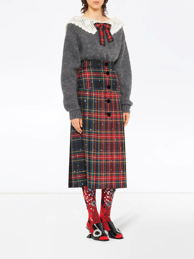 Miu Miu crystal-embellished plaid midi skirt outlook