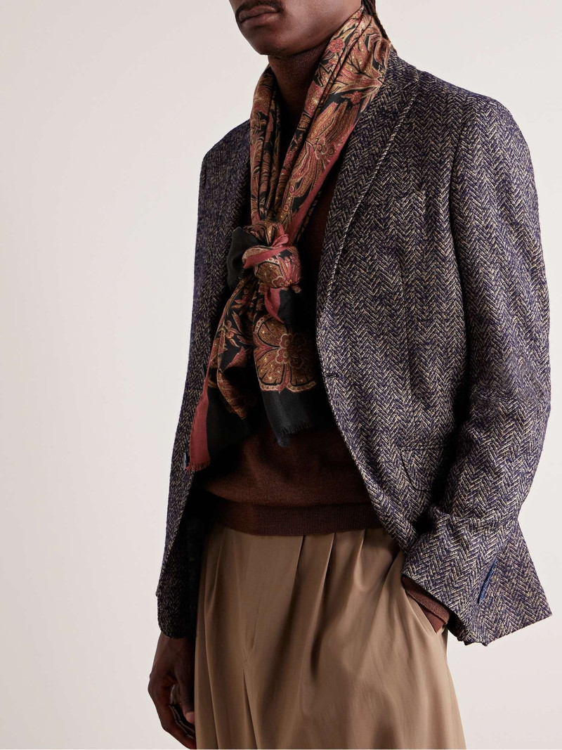 Etro Fringed Printed Herringbone Cashmere and Silk-Blend Scarf outlook