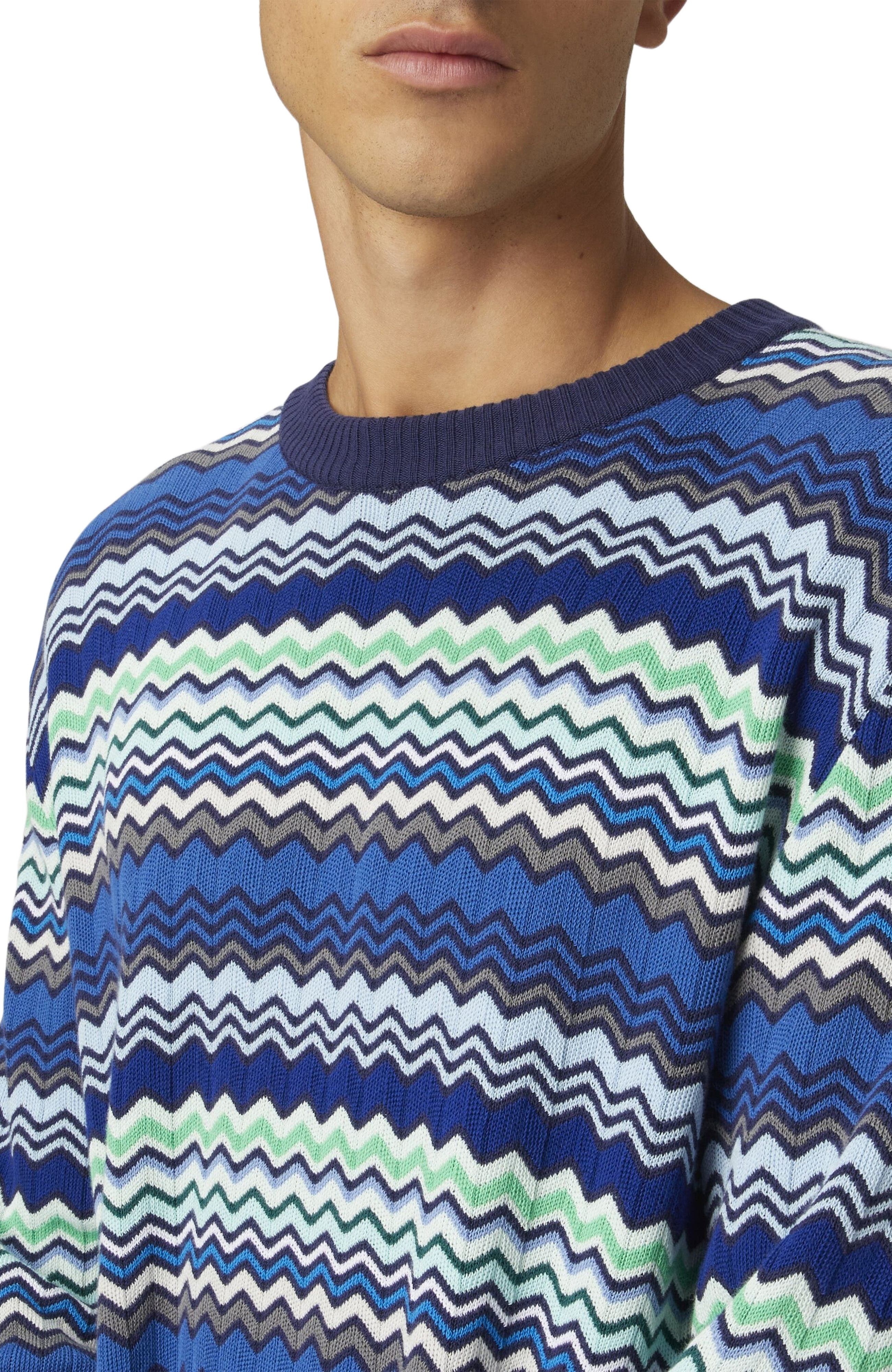 Missoni Cotton Crew-neck Pullover With Micro Zigzag And Contrasting Piping in Blue at Nordstrom - 4