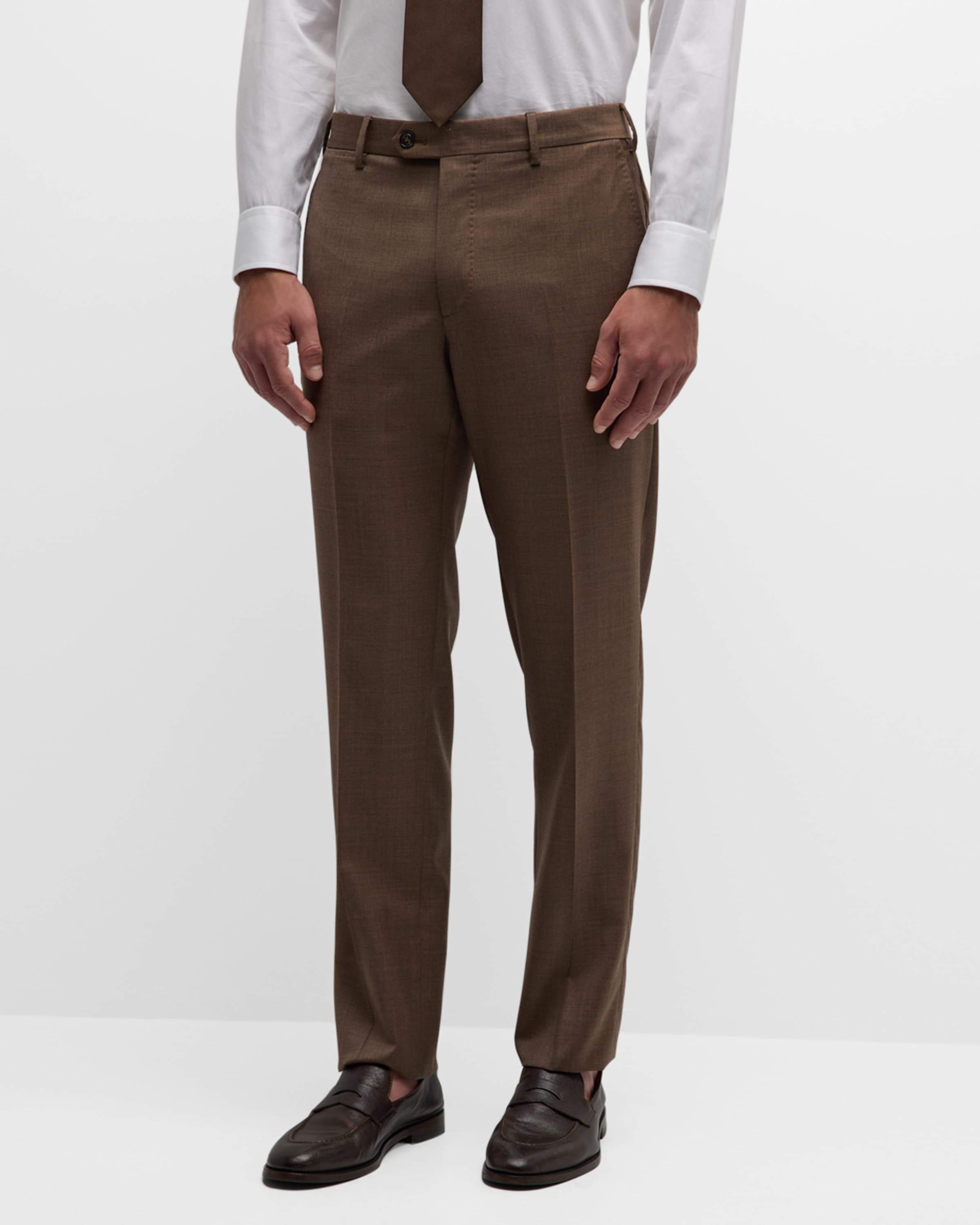 Men's Flat-Front Wool Trousers - 2