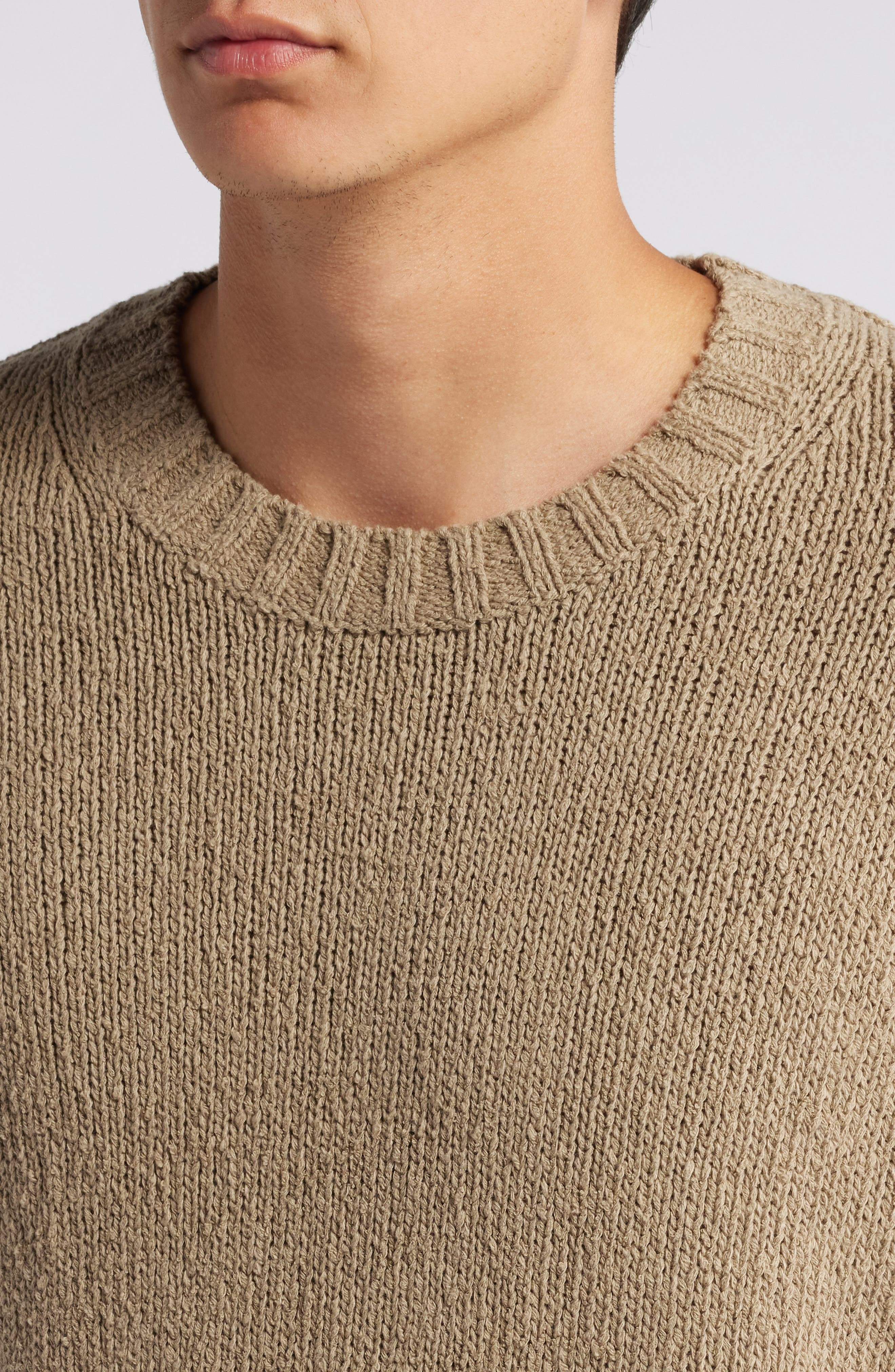 FRAME Slubbed Cotton Crewneck Sweater in Light Brown at Nordstrom - 4
