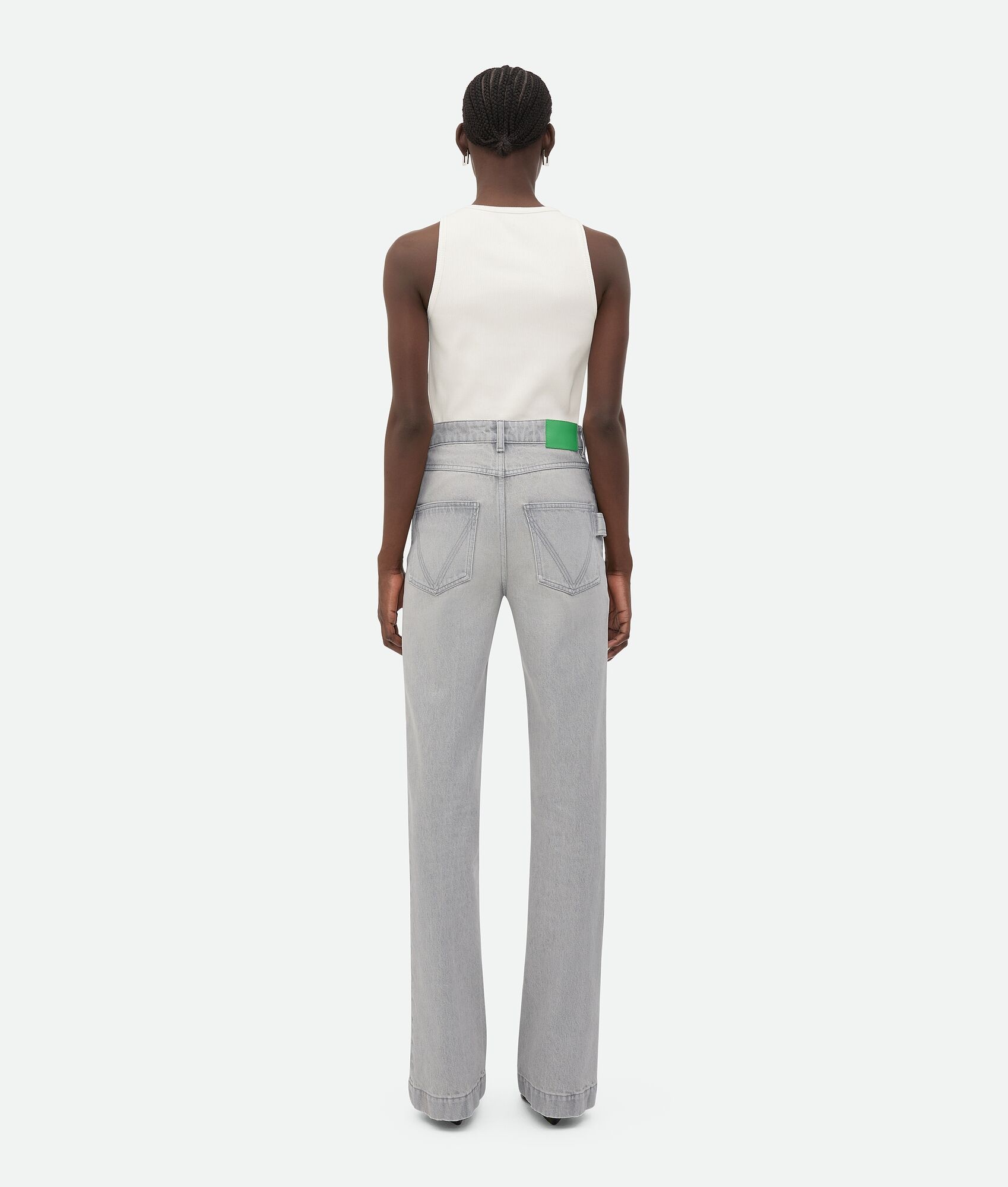 Light Grey Washed Flared Denim - 3