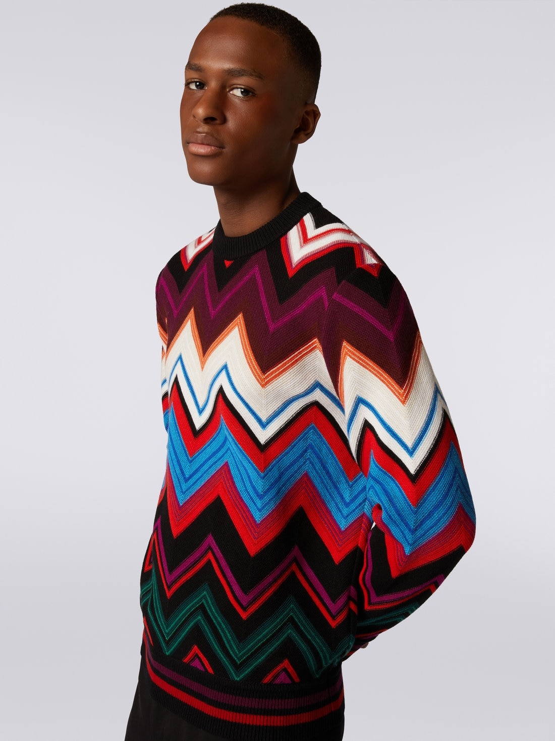 Crew-neck pullover in wool and cotton with zigzag - 5