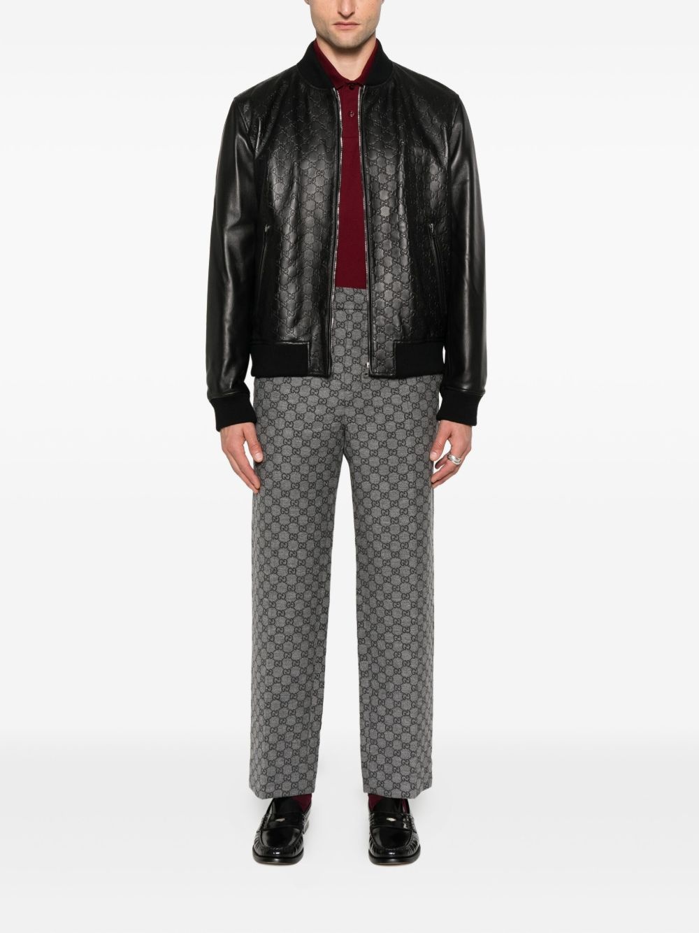 embossed GG leather bomber jacket - 2
