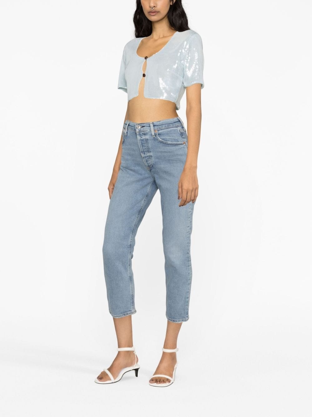 sequin-embellished cropped blouse - 2