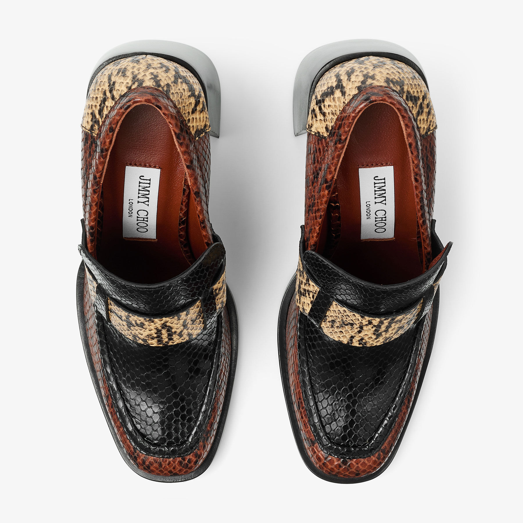 Tylor 95
Cognac Triple Snake Printed Leather Loafers - 5