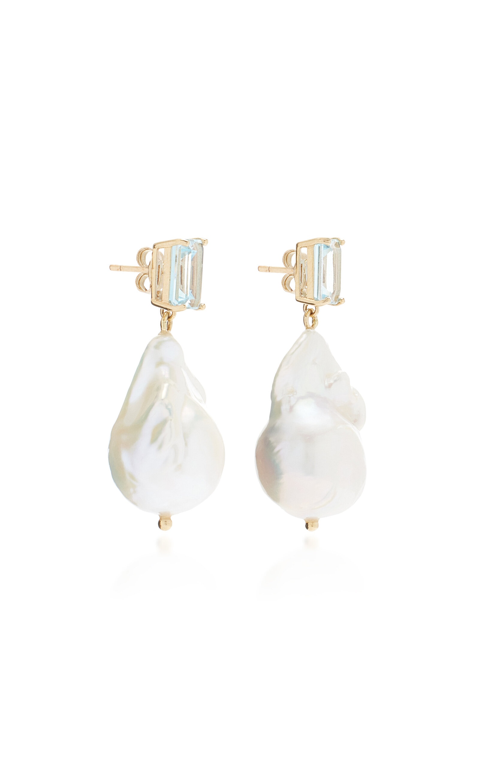 14K Yellow Gold Topaz, Pearl Earrings white - 3