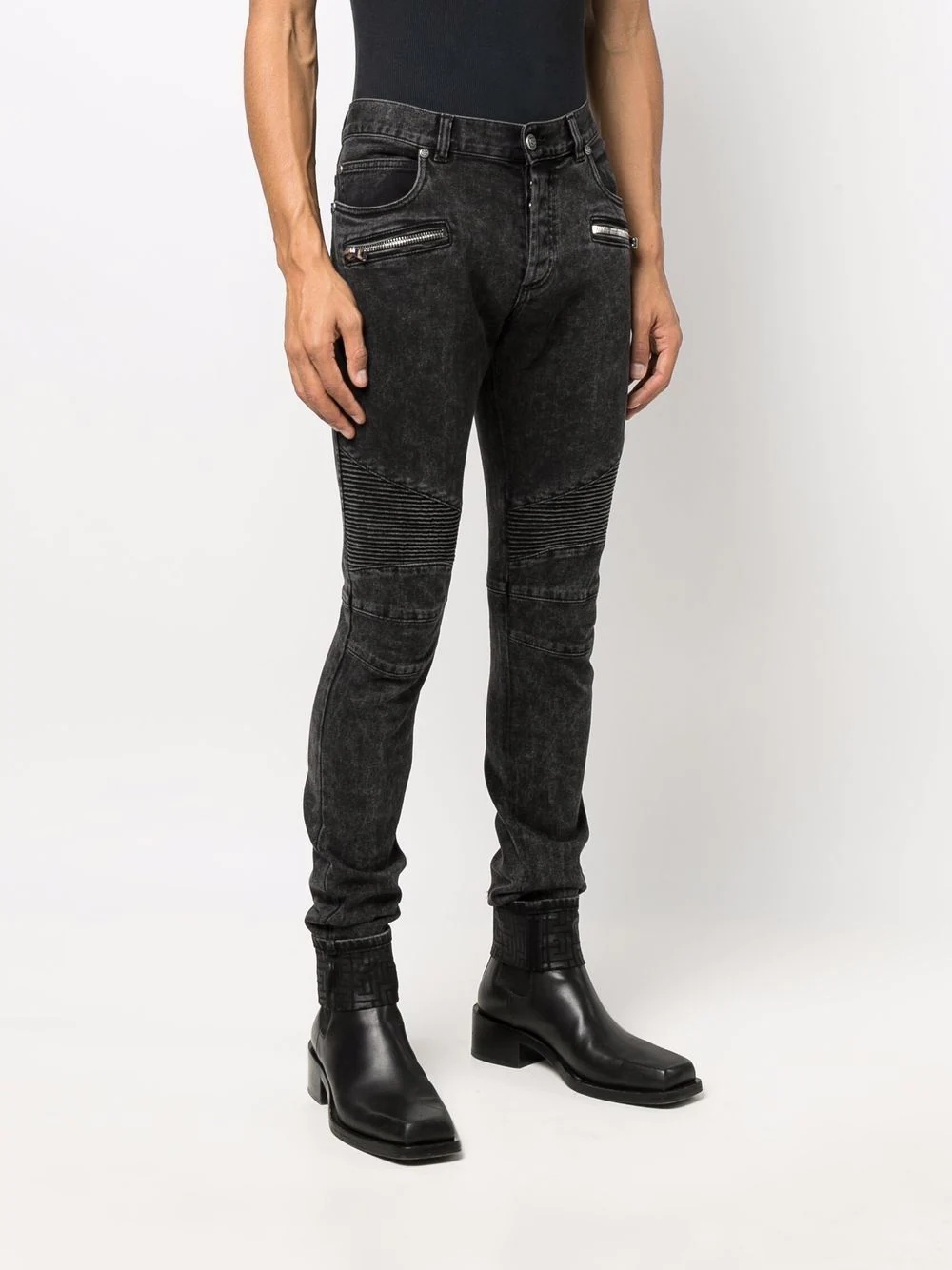 monogram ribbed-detail slim jeans - 3