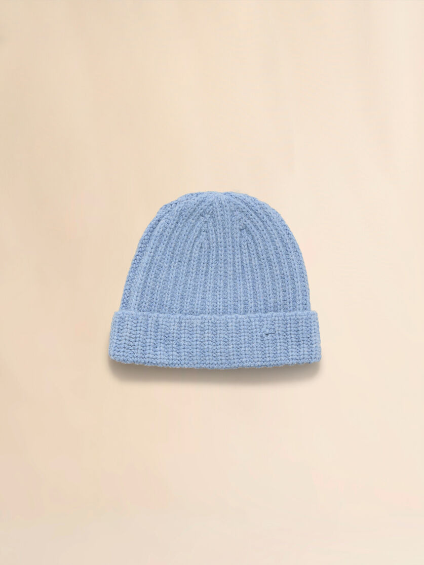 BLUE SHETLAND WOOL BEANIE WITH MARNI MENDING - 3