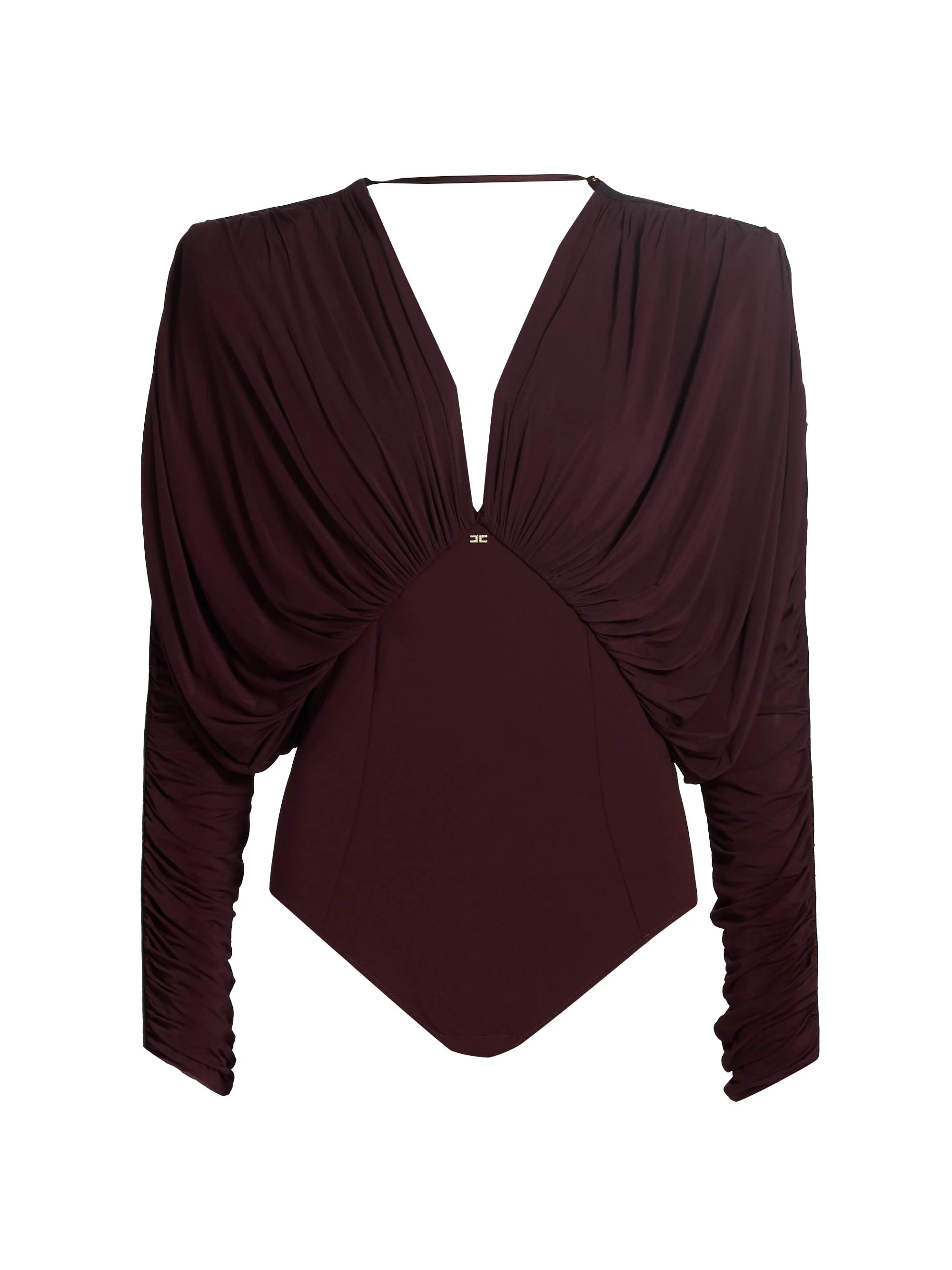 Women's Draped Stretch Jersey Bodysuit - Merlot - 1