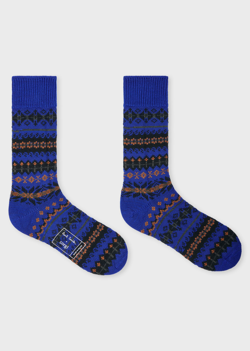 Paul Smith + Corgi - Blue Wool-Blend Fair Isle Socks 3