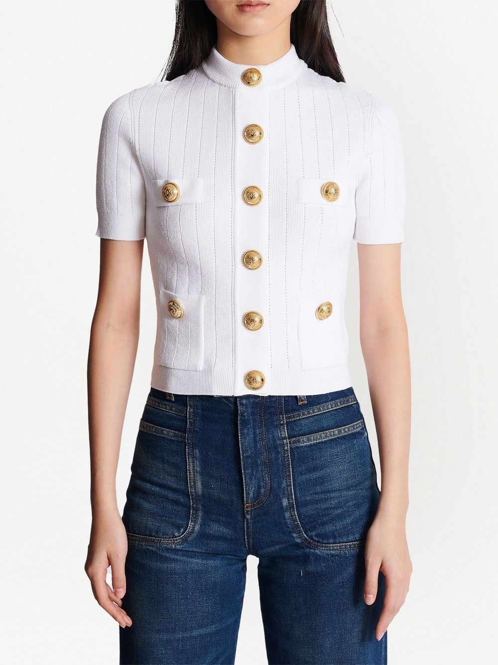 pointelle-knit short-sleeved cardigan - 4