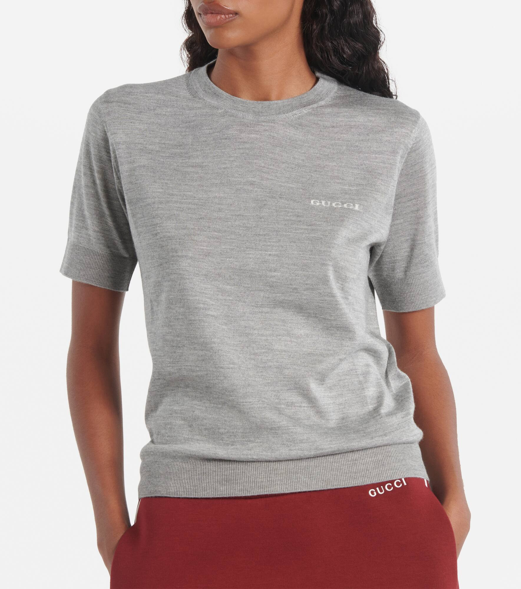 Logo knitted cashmere and silk T-shirt - 6
