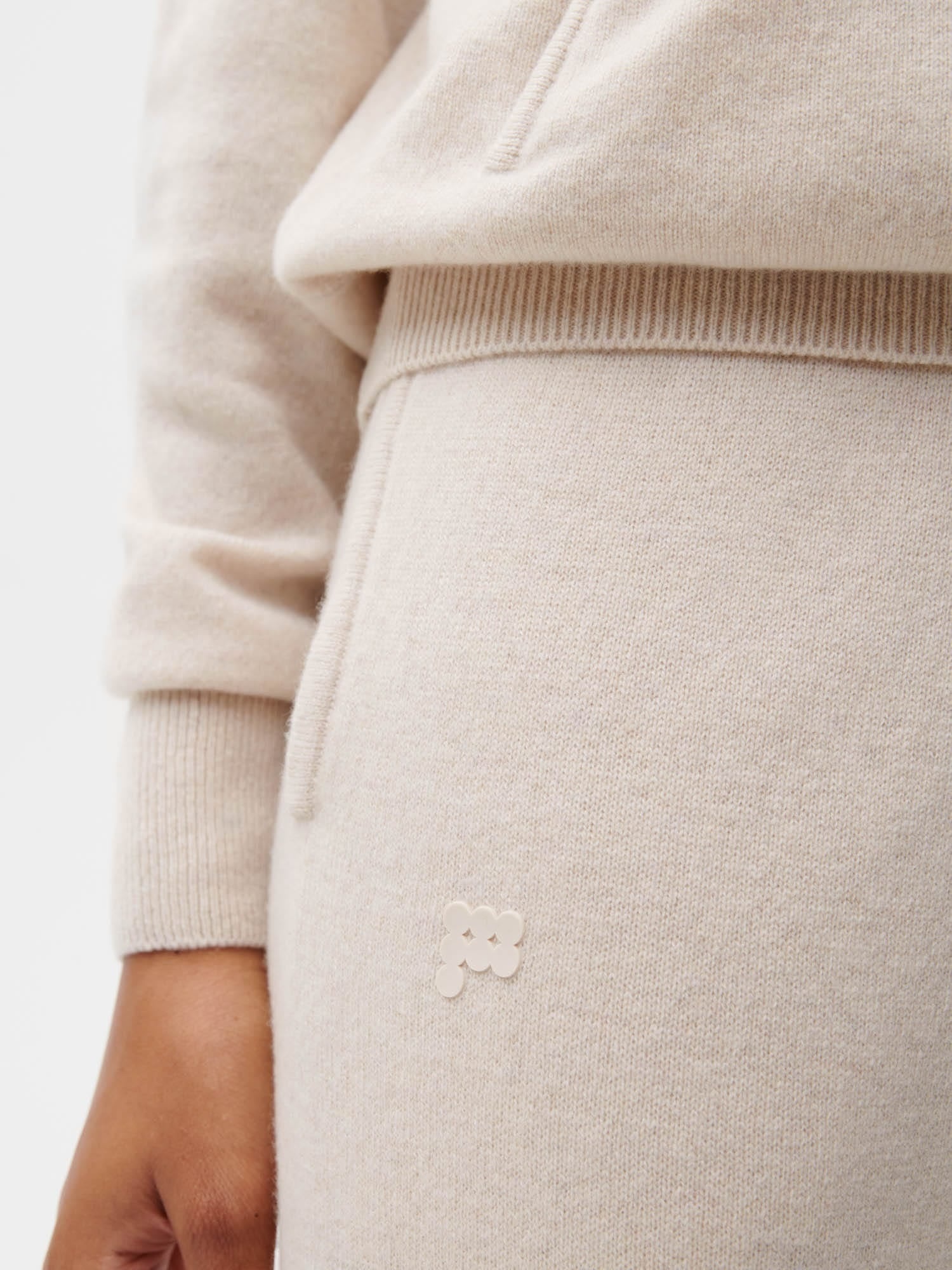 Womens Recycled Cashmere Track Pants - Oatmeal - 3