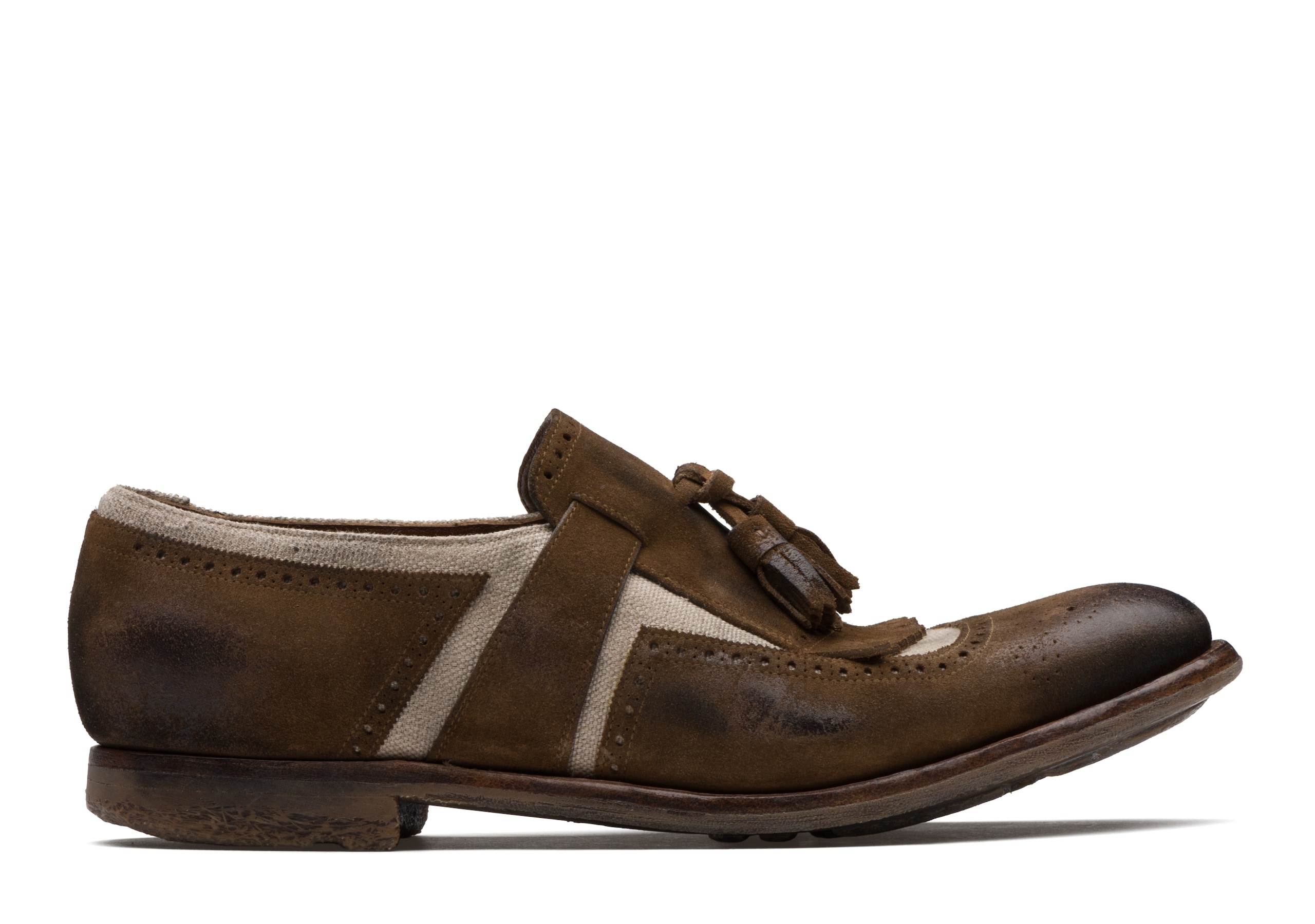 Shanghai 13
Suede and Linen Tassel Loafer Sigar & ecru - 1