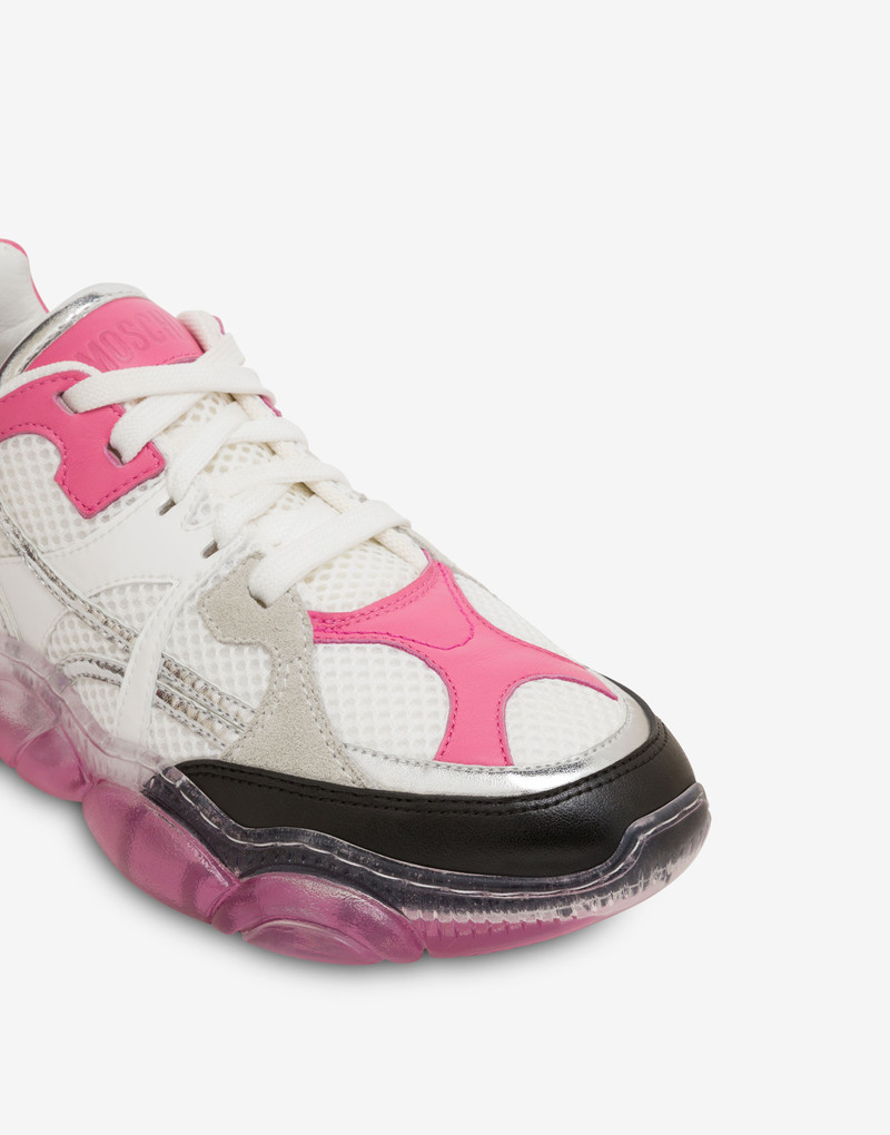 WHITE MESH TEDDY SHOES WITH TRANSPARENT SOLE 5