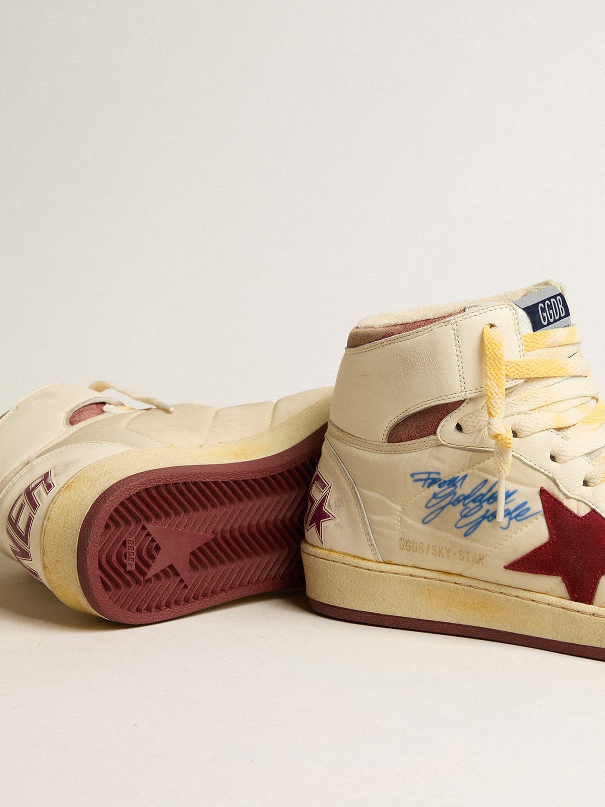 Sky-Star in beige nylon and nappa with pomegranate suede star - 3