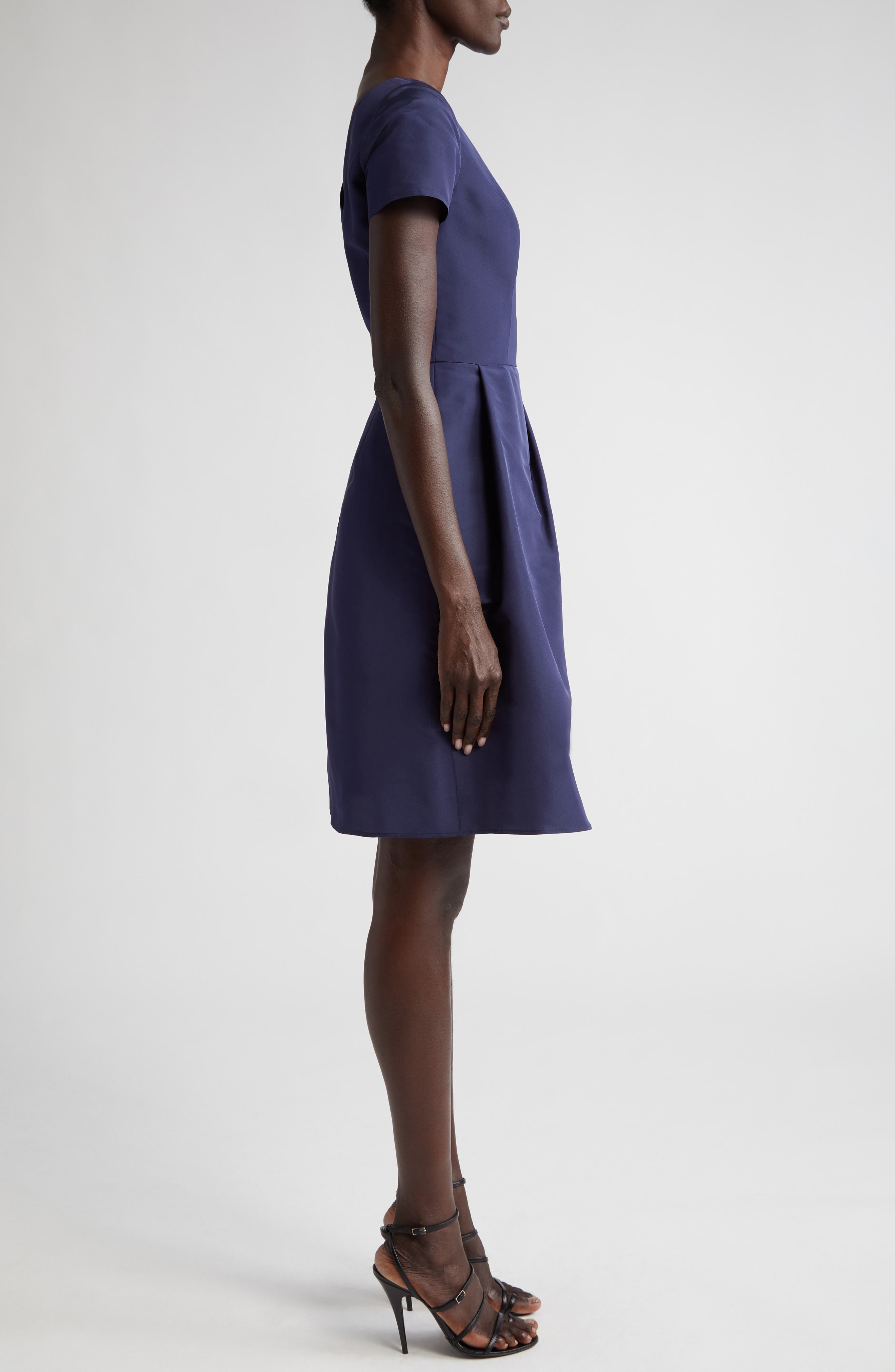 Carolina Herrera Beatuea Neck Silk A-Line Dress in Midnight at Nordstrom - 3