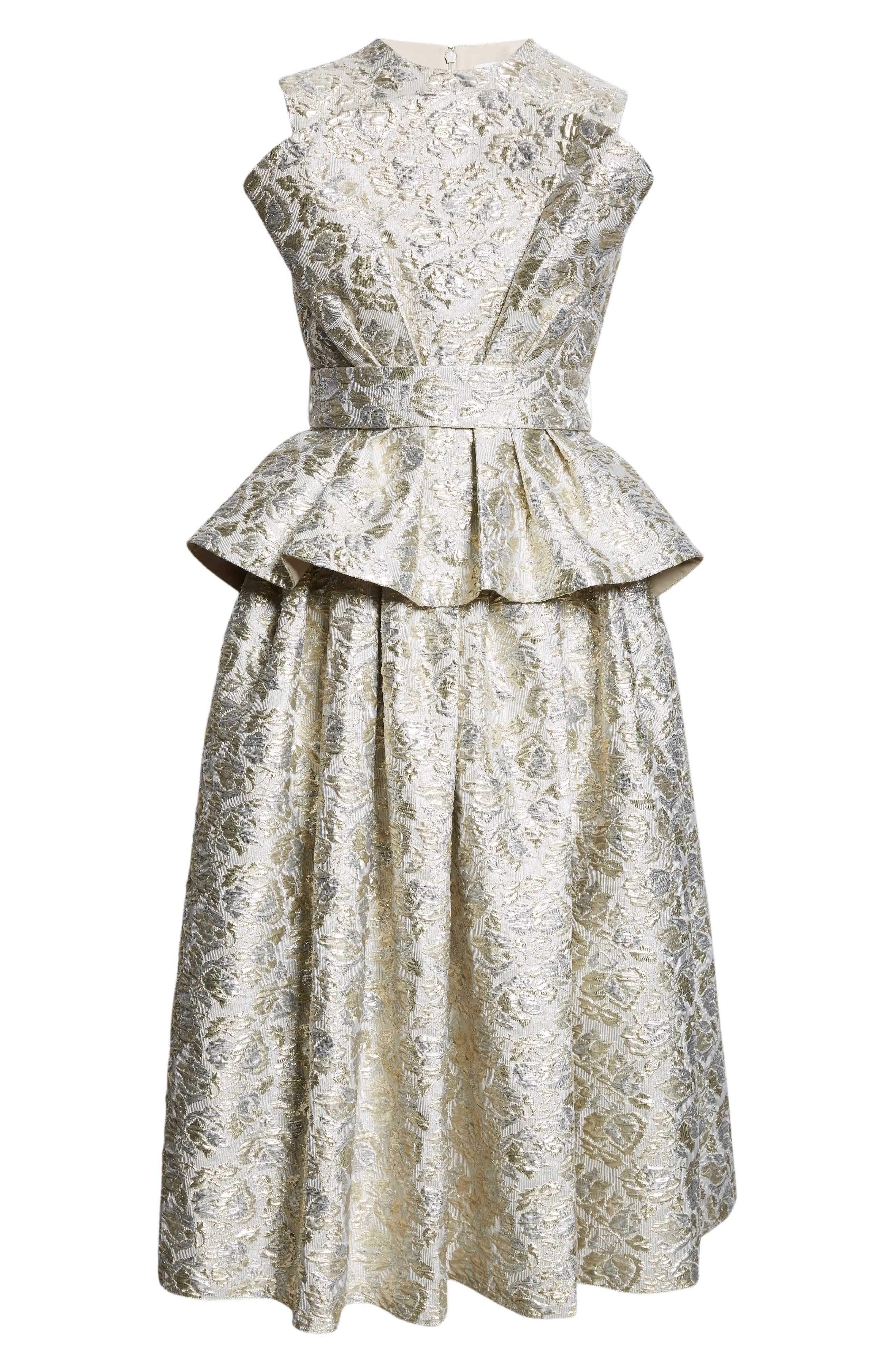 Sleeveless Metallic Cloqué Peplum Cocktail Dress - 5
