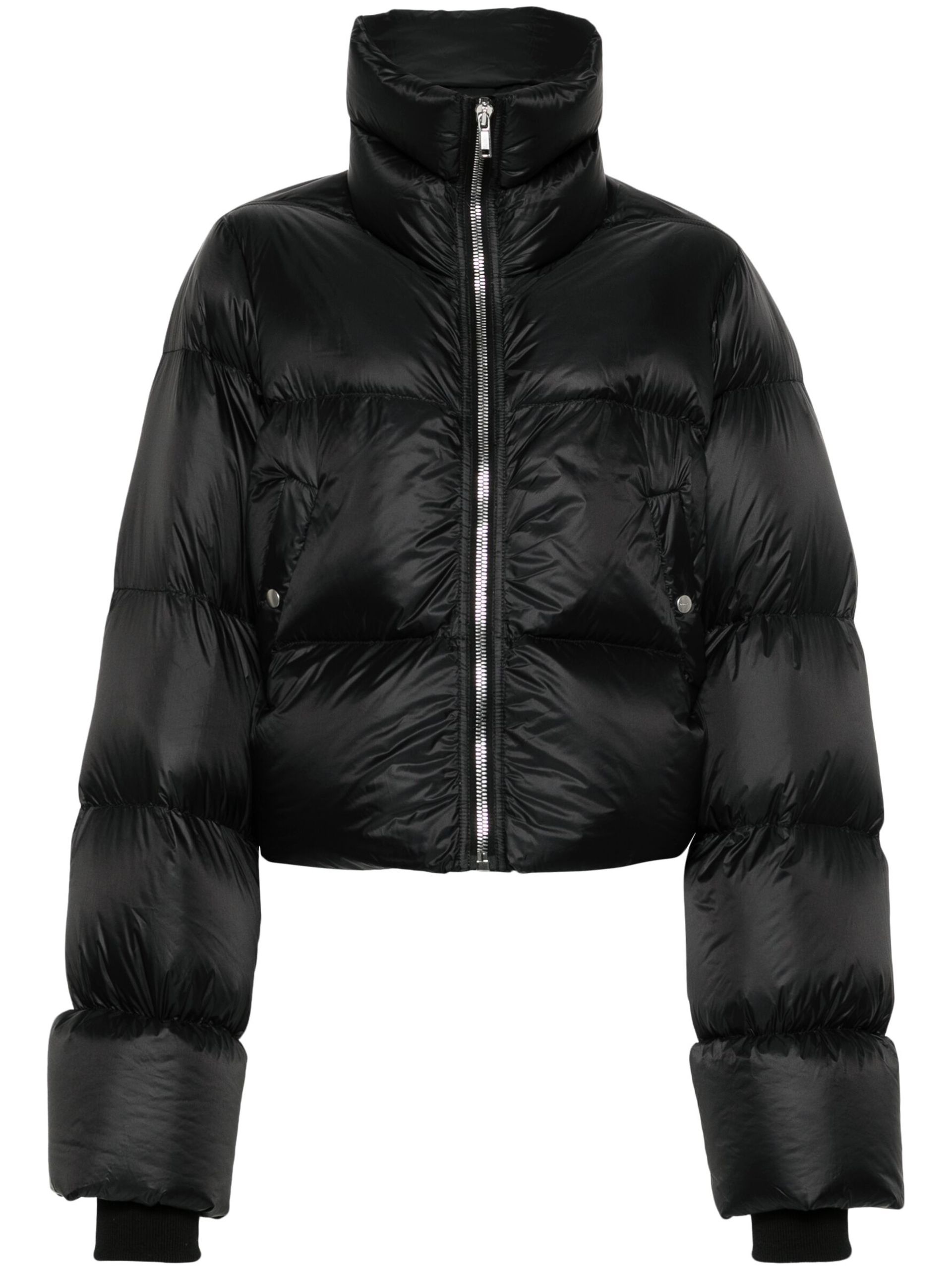 Black Zipped Puffer Jacket - 1