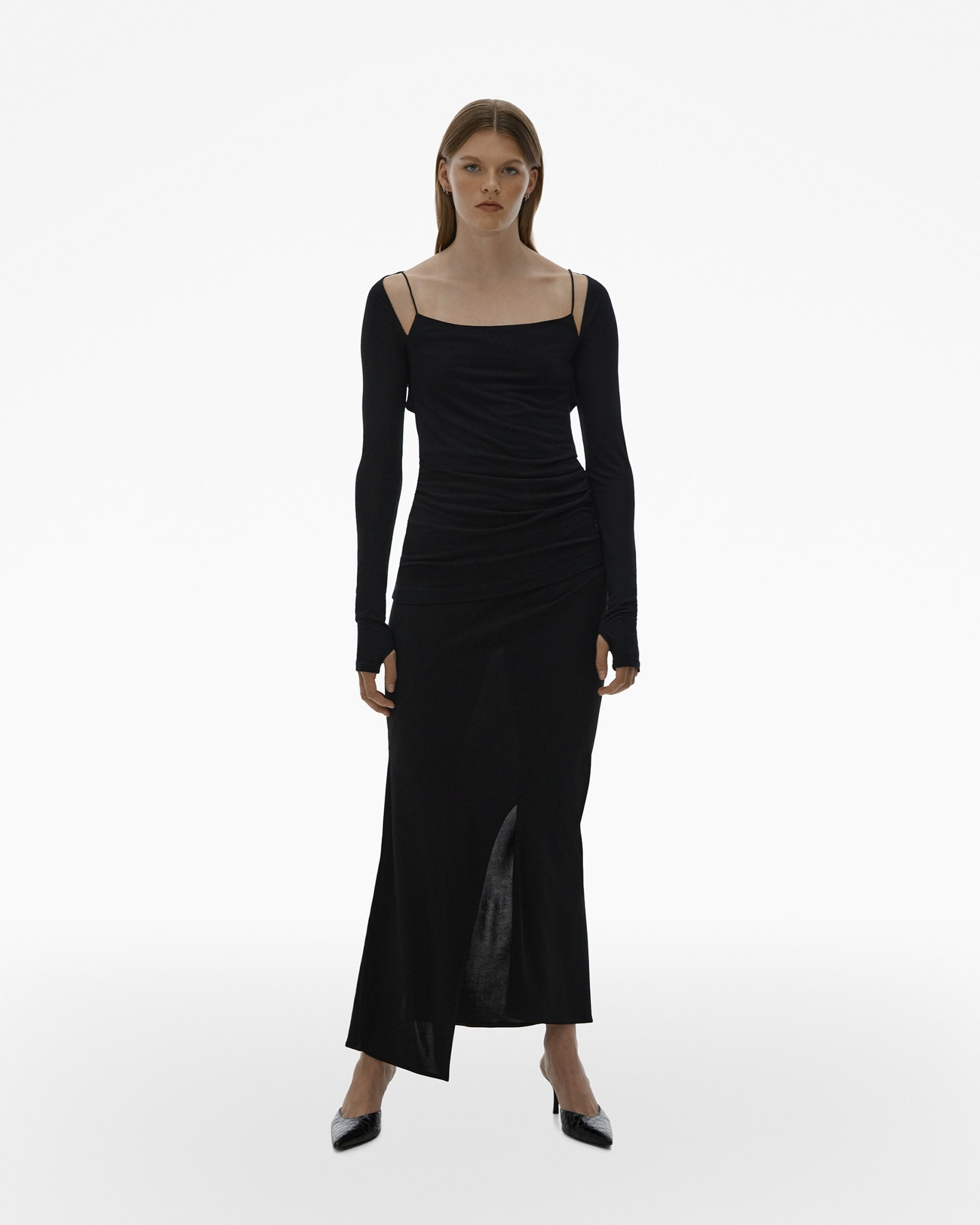 RIBBED DRAPED LONG-SLEEVE TOP - 2