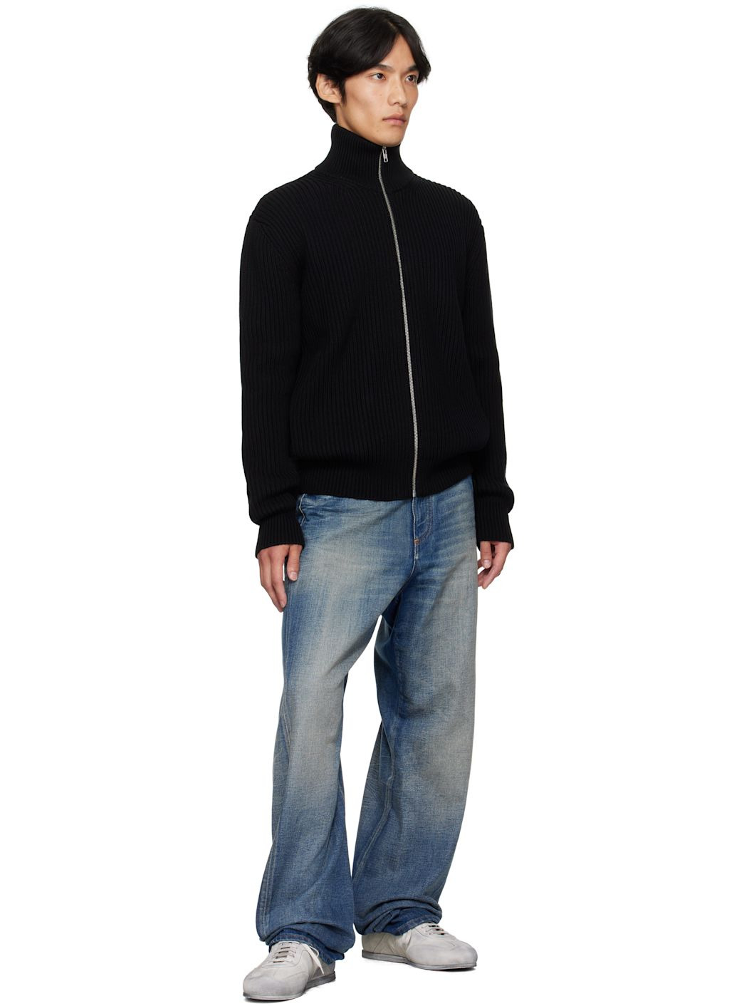 Black Ribbed Knit Sports Jacket - 4