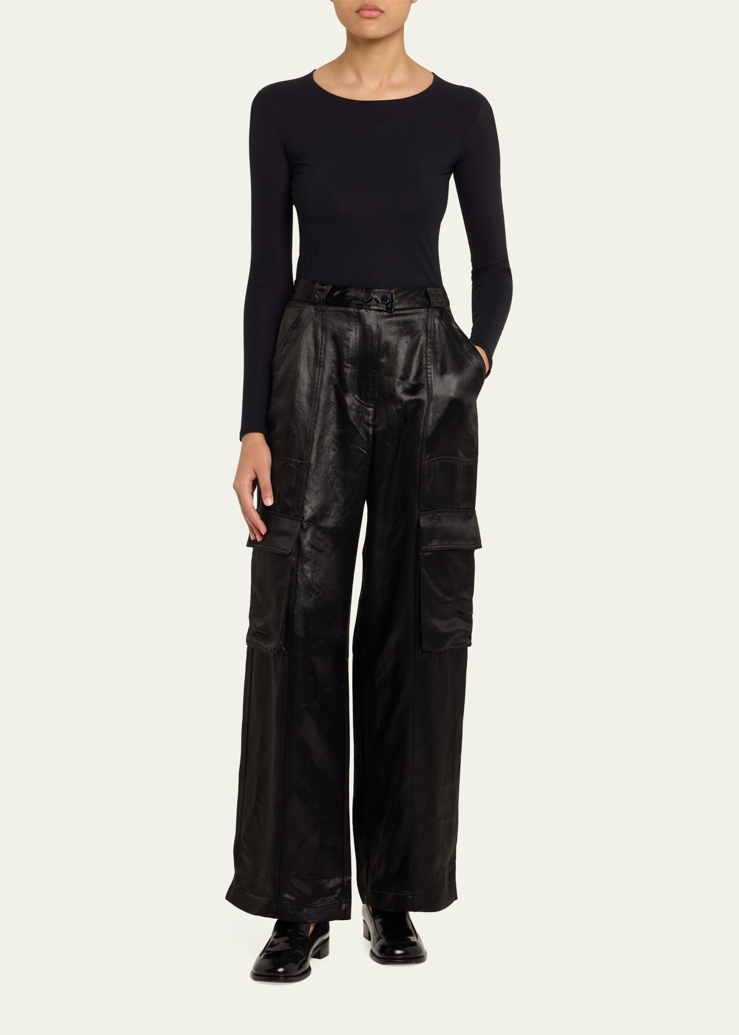 Beatriz Faux Leather Wide-Leg Cargo Pants - 2