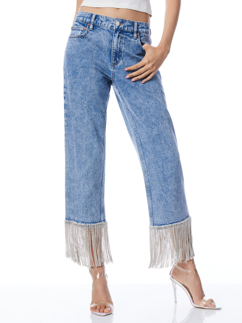 Alice + Olivia AMAZING HIGH RISE EMBELLISHED HEM BOYFRIEND JEAN outlook