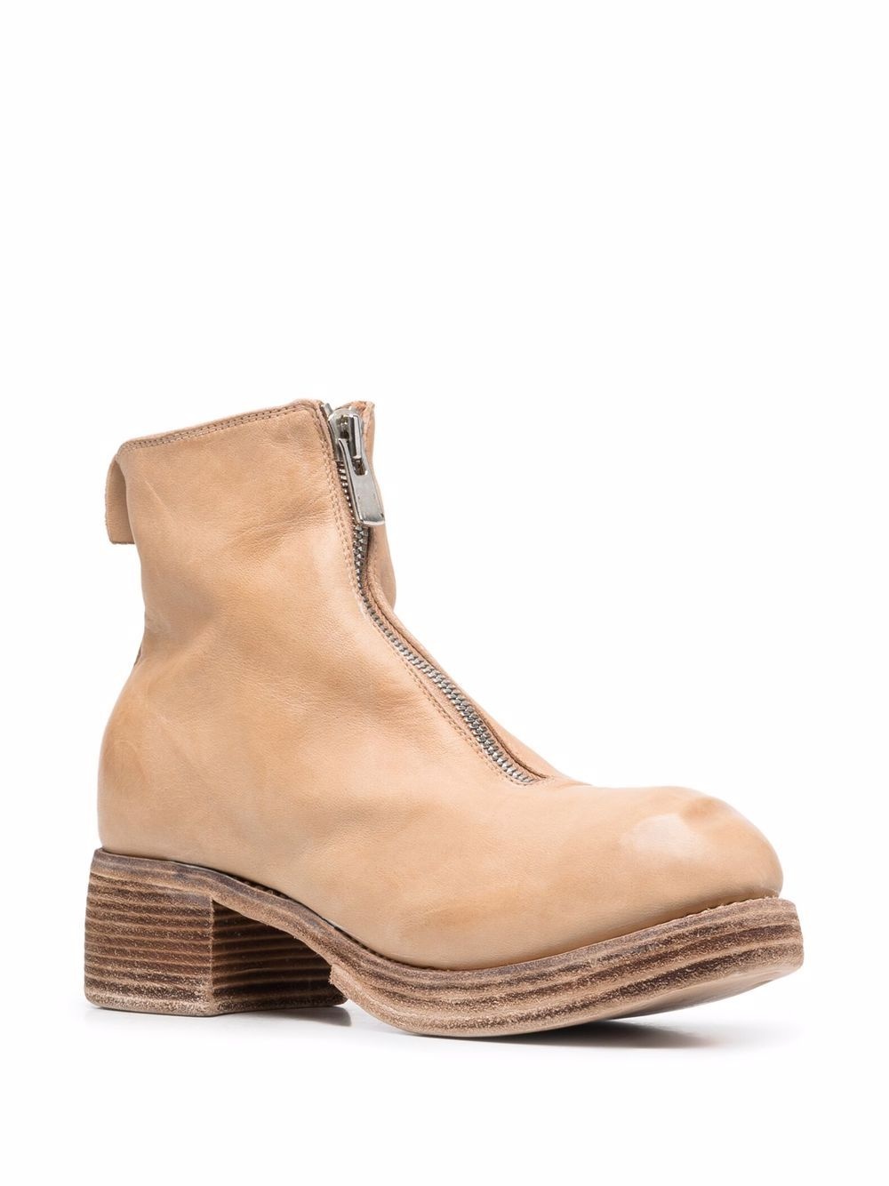grained leather round-toe boots - 2