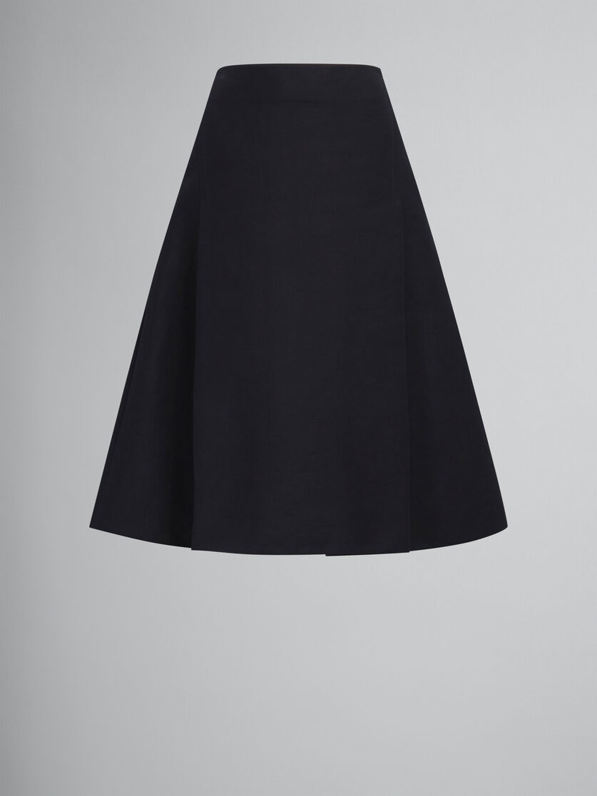 BLACK CADY MIDI SKIRT WITH MAXI PLEATS - 1