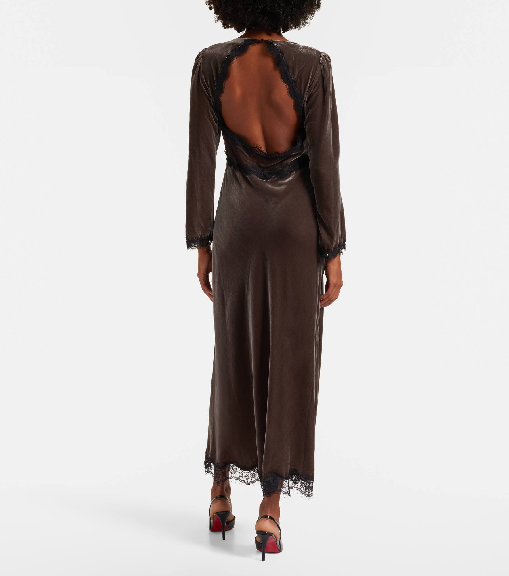 Alesha lace-trimmed velvet maxi dress - 3