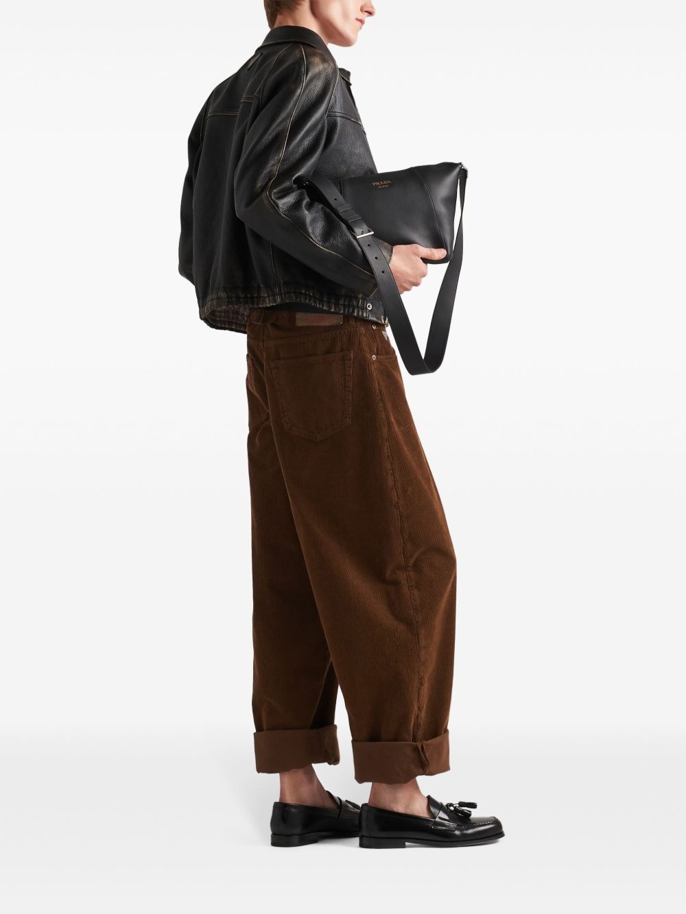 triangle-logo corduroy trousers - 3