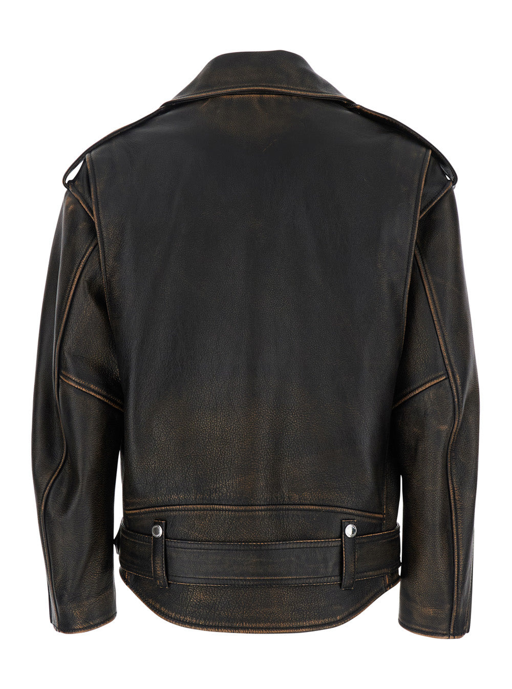 Alexander Mcqueen Women Antiqued Brown Biker Jacket With Wide Classic Lapels And Decentralized Zip C - 2