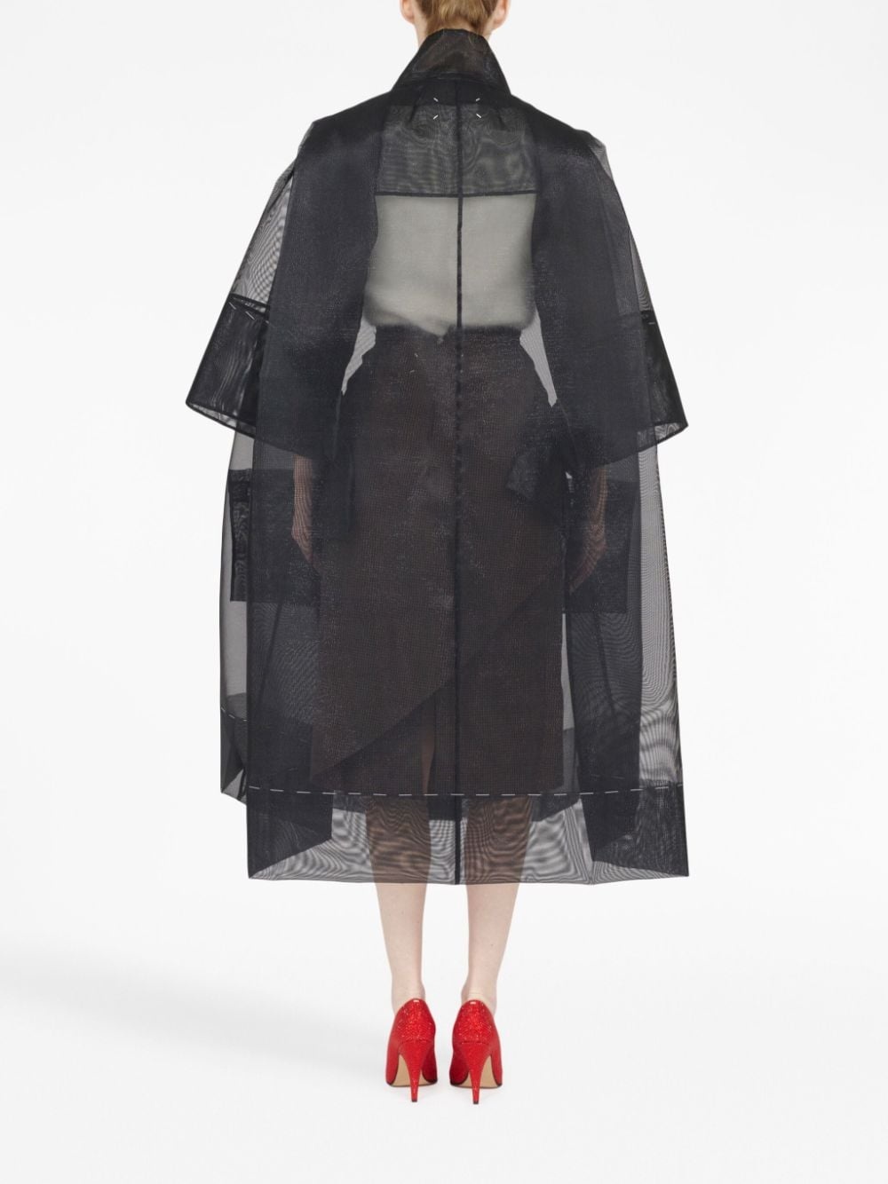 bow semi-sheer oversized coat - 4