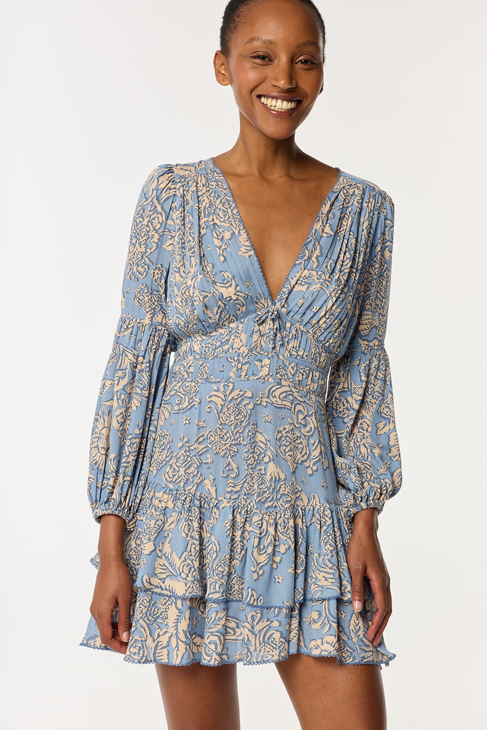 Mini Dress Chiara - Blue Oriental Foulard - 3
