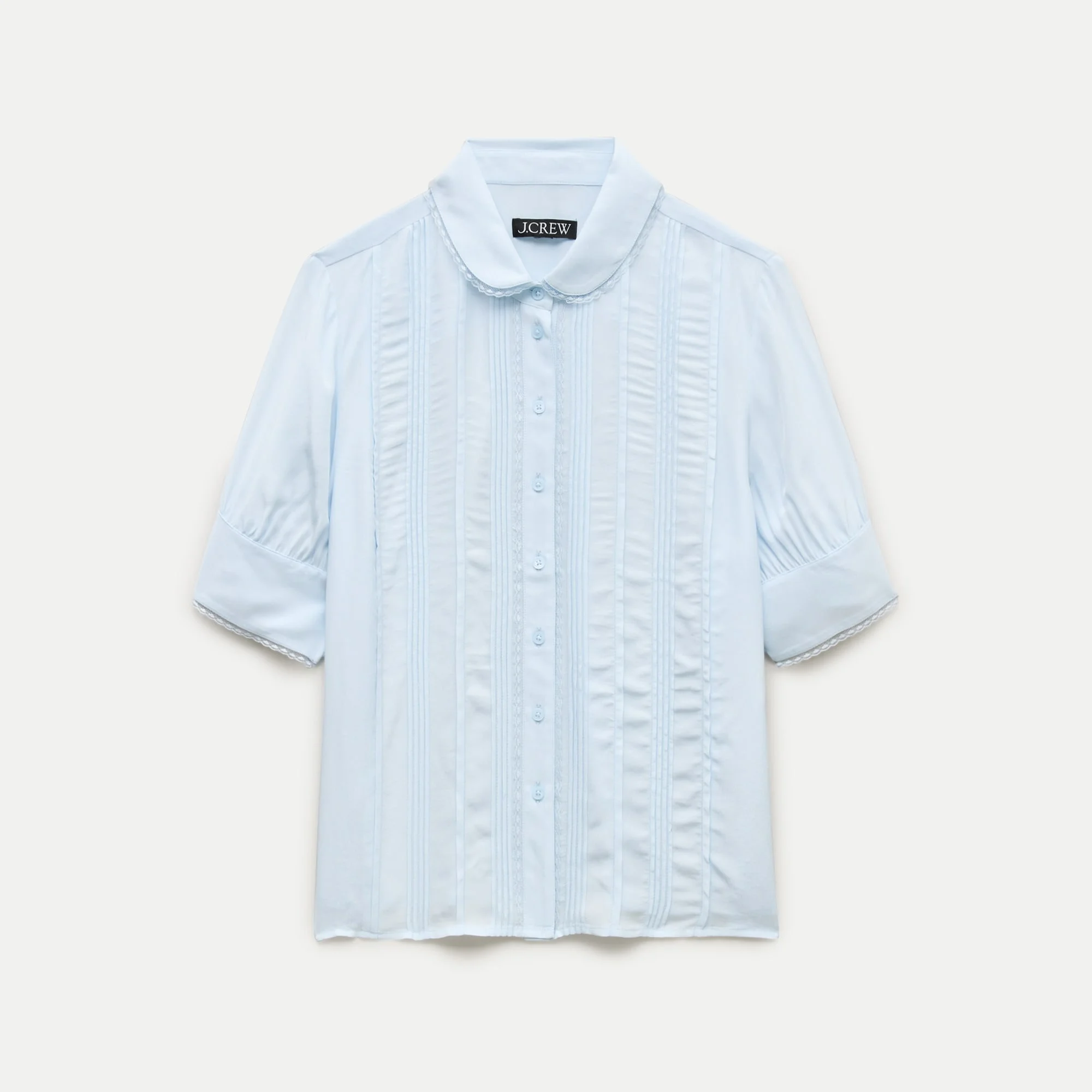 Lace-trim button-up top in crepe de chine - 1