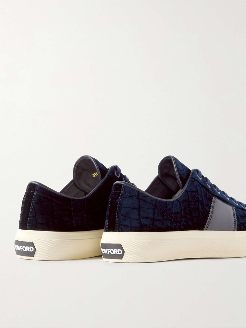 Cambridge Leather-Trimmed Croc-Effect Velvet Sneakers 5