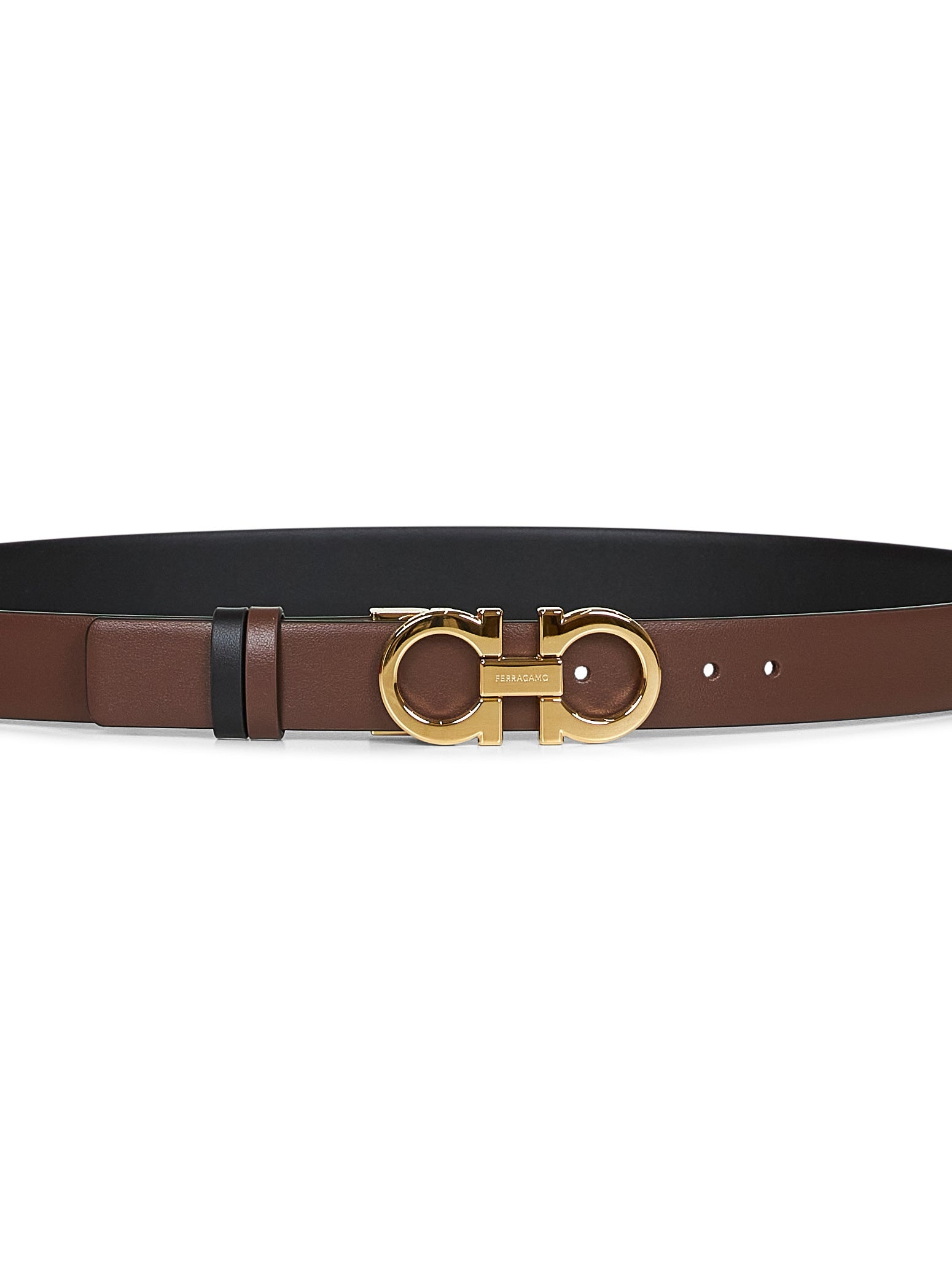Cocoa brown leather Gancini reversible belt - 2