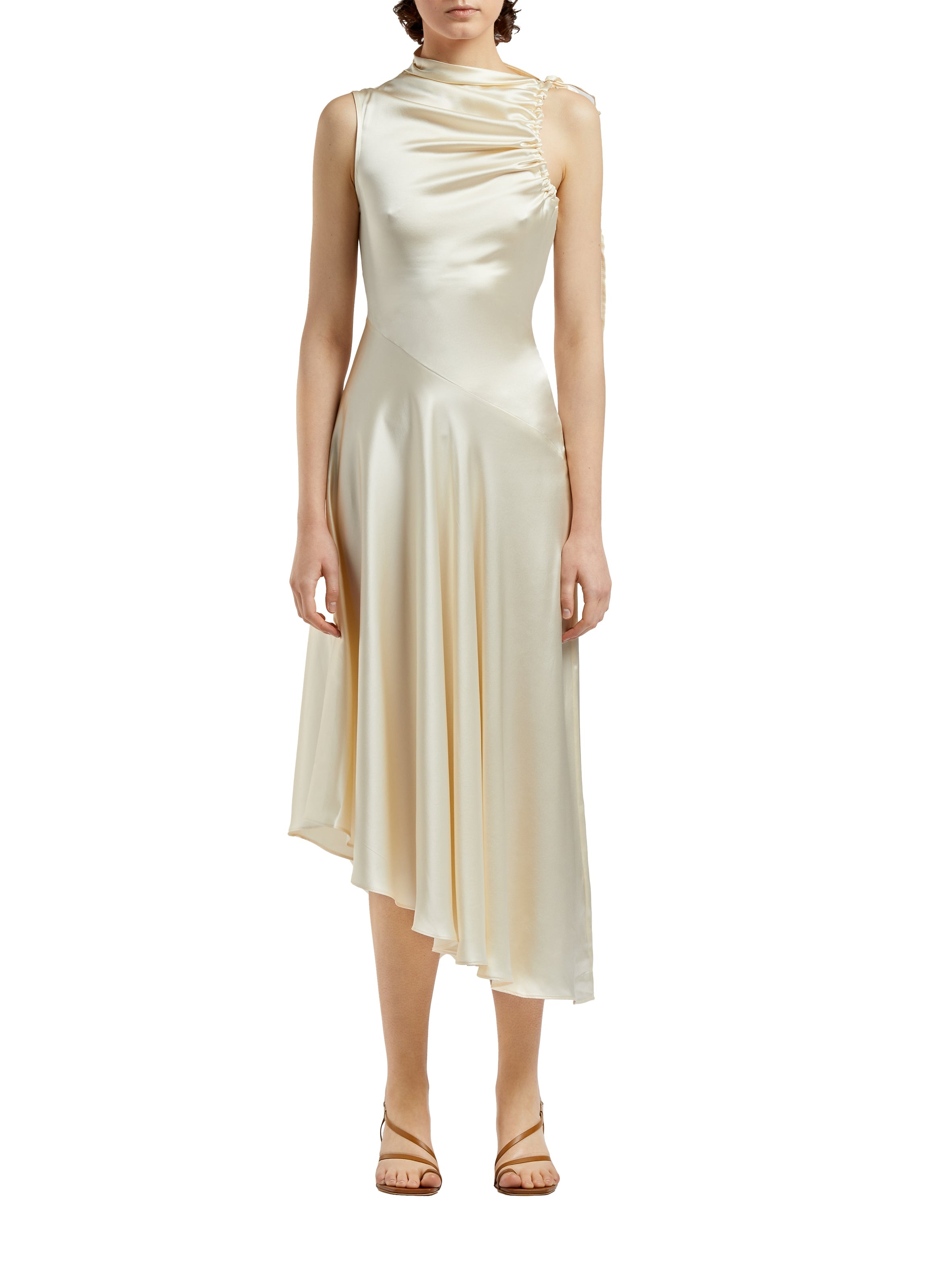 Silk Satin Dress Beige - 1