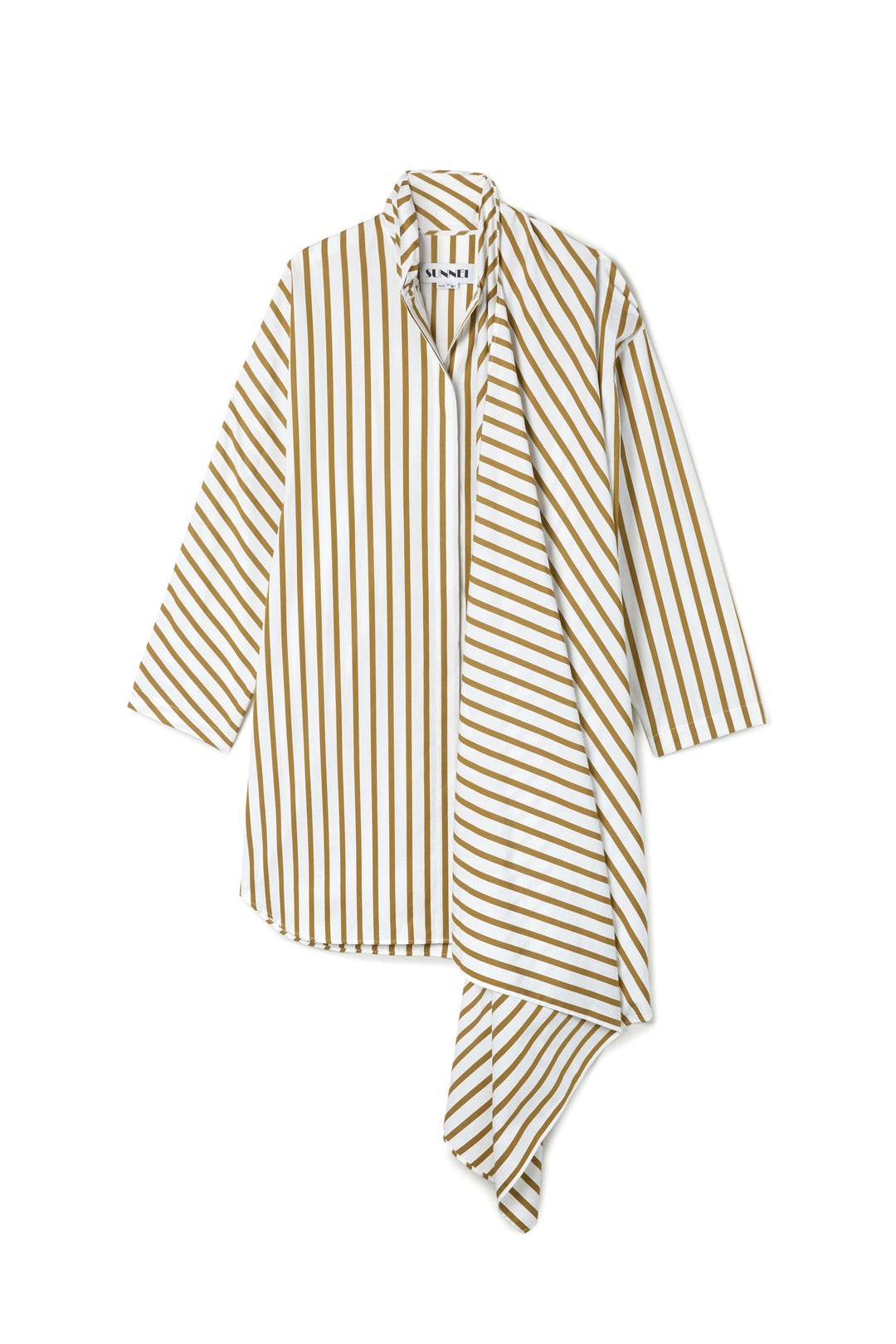 ASYMMETRIC SHIRT DRESS / white & olive stripes - 1