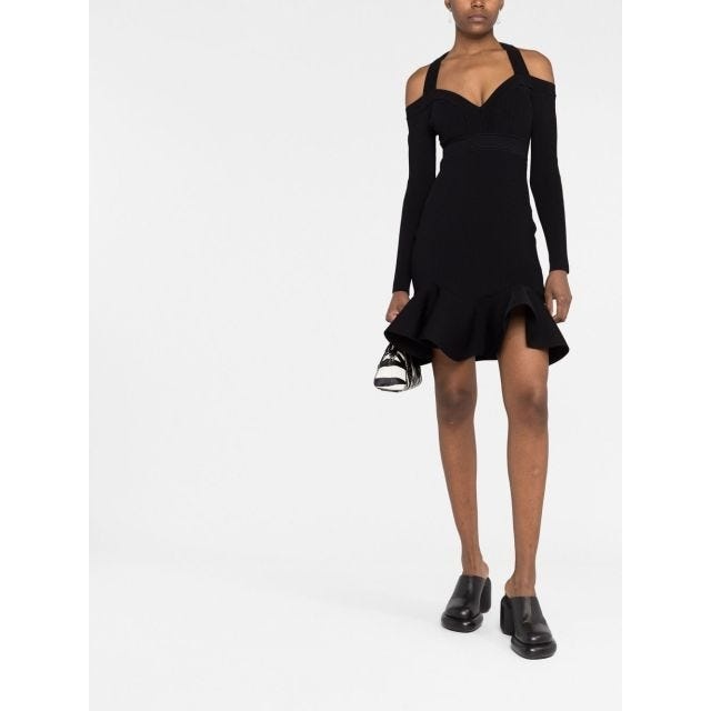 Alexander McQueen Black short ribbed flared dress