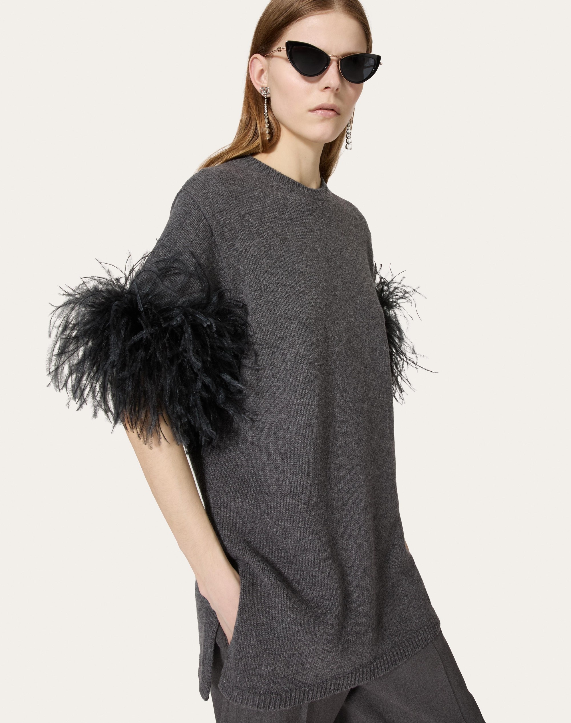 WOOL SWEATER WITH FEATHERS - 5