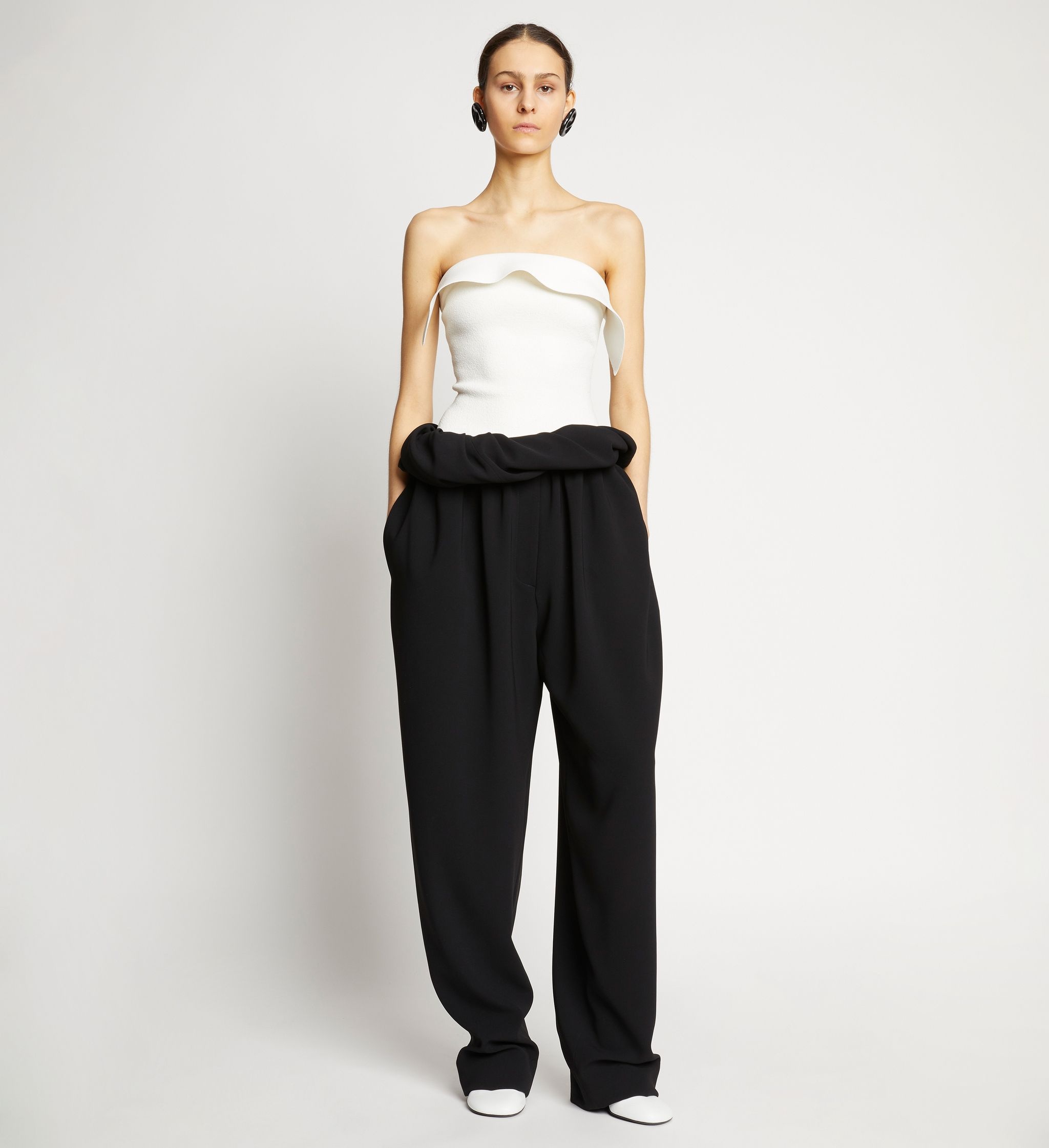 Matte Viscose Crepe Roll Waist Pants - 2