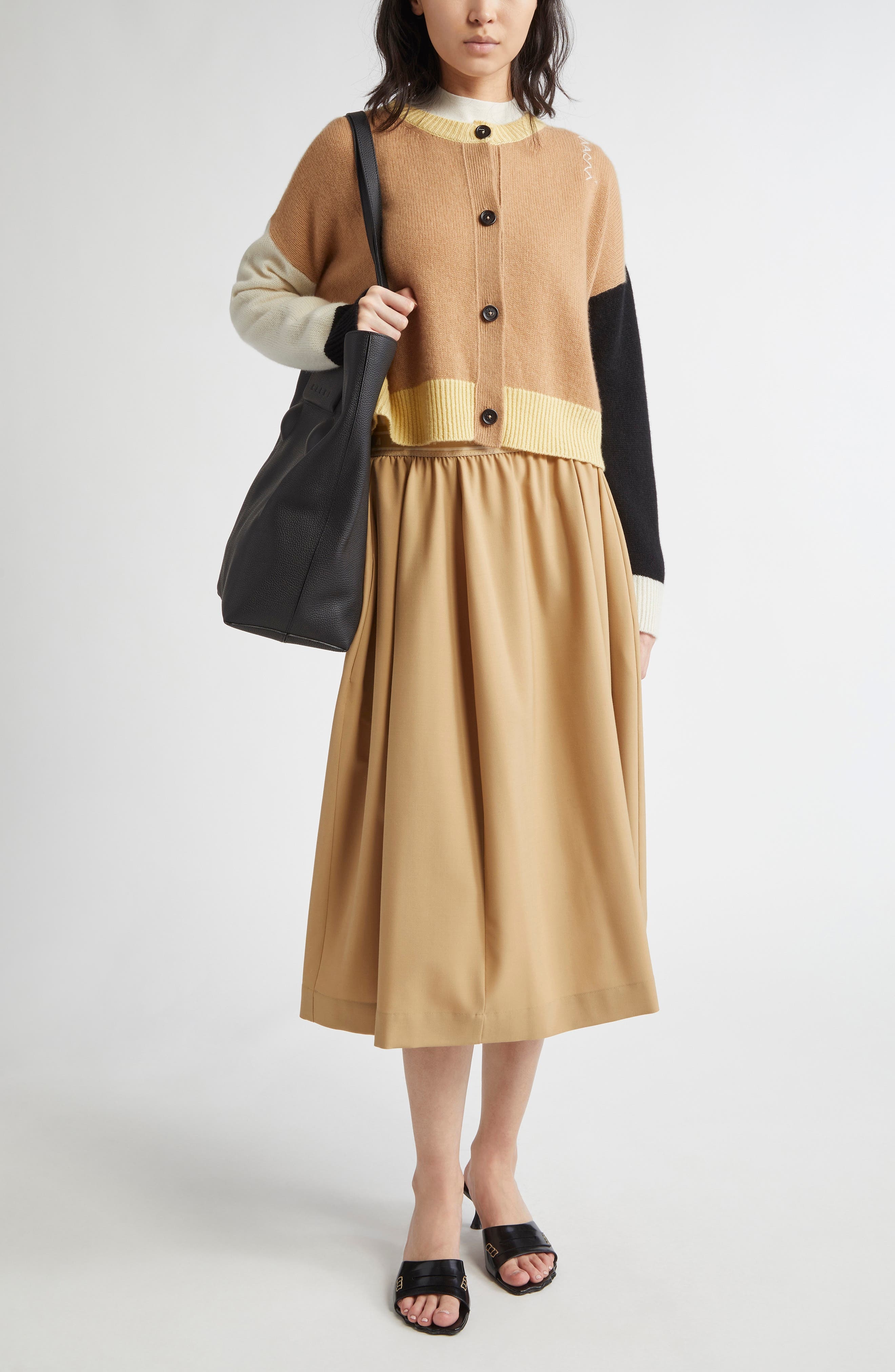 Marni Colorblock Boxy Crop Cashmere Cardigan in Tan at Nordstrom - 2