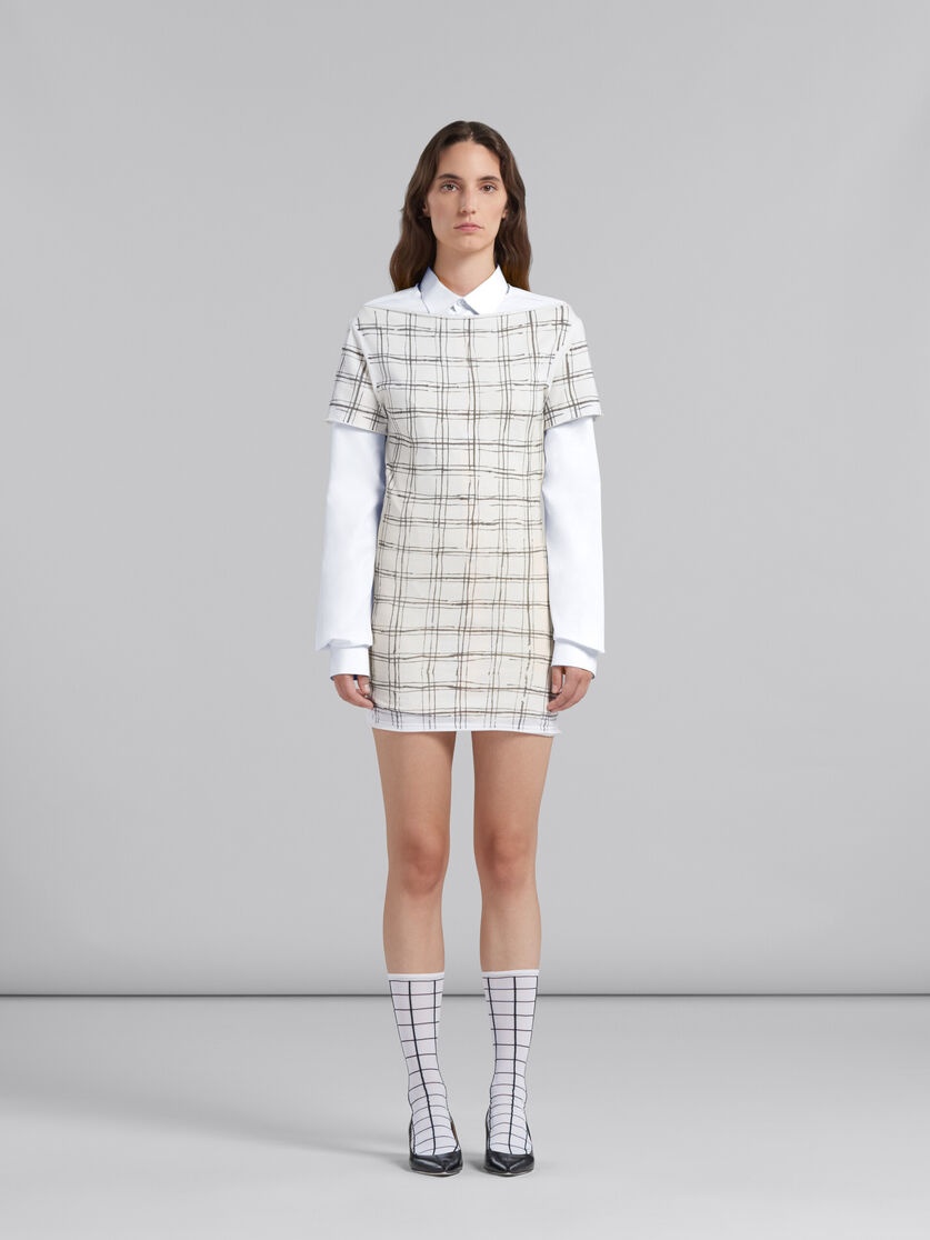 WHITE BIO COTTON TOP WITH IRREGULAR CHECKED PRINT - 2